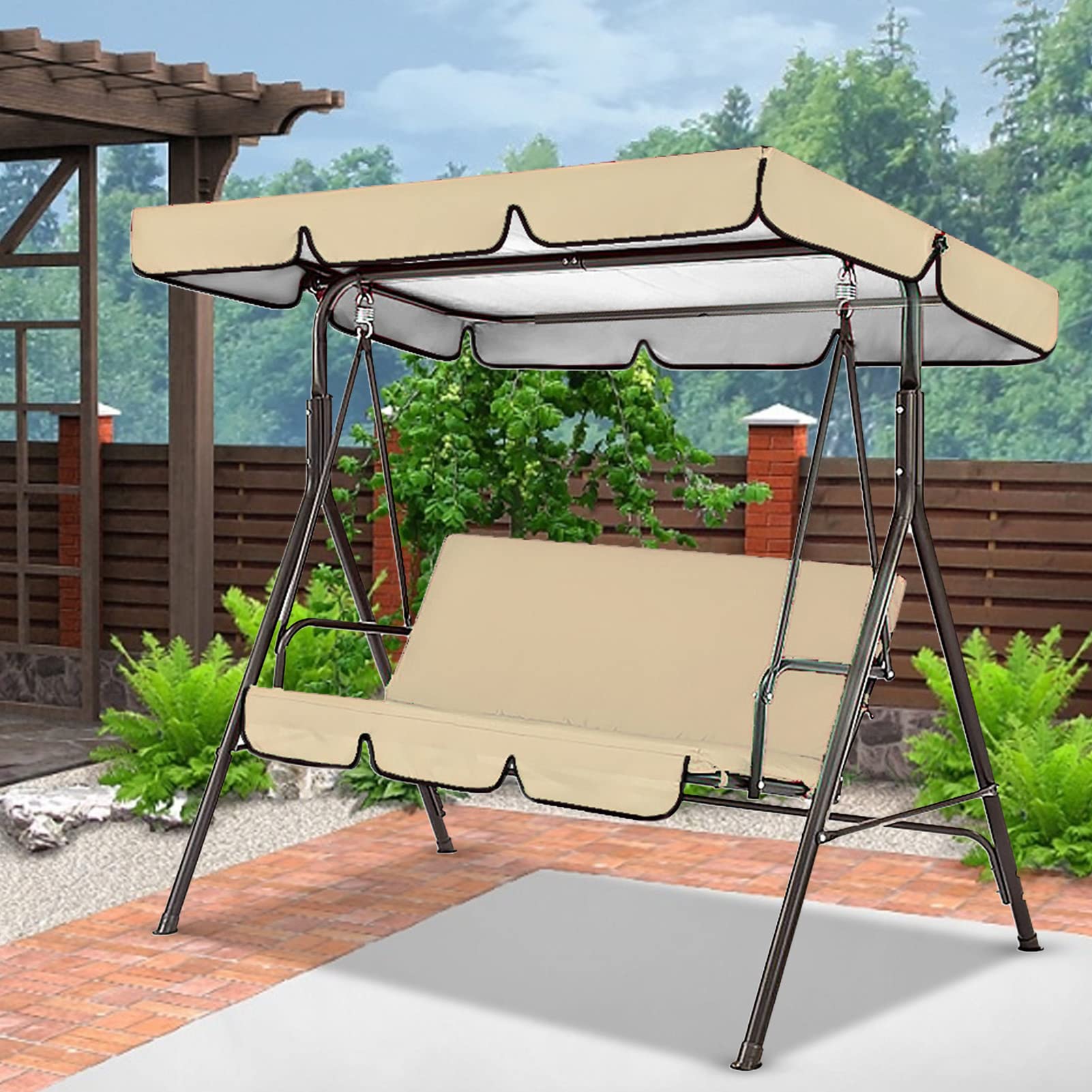Baldacchino di ricambio per dondolo da giardino a 3 posti, resistente alle intemperie, set di copertura e cuscini per mobili da giardino