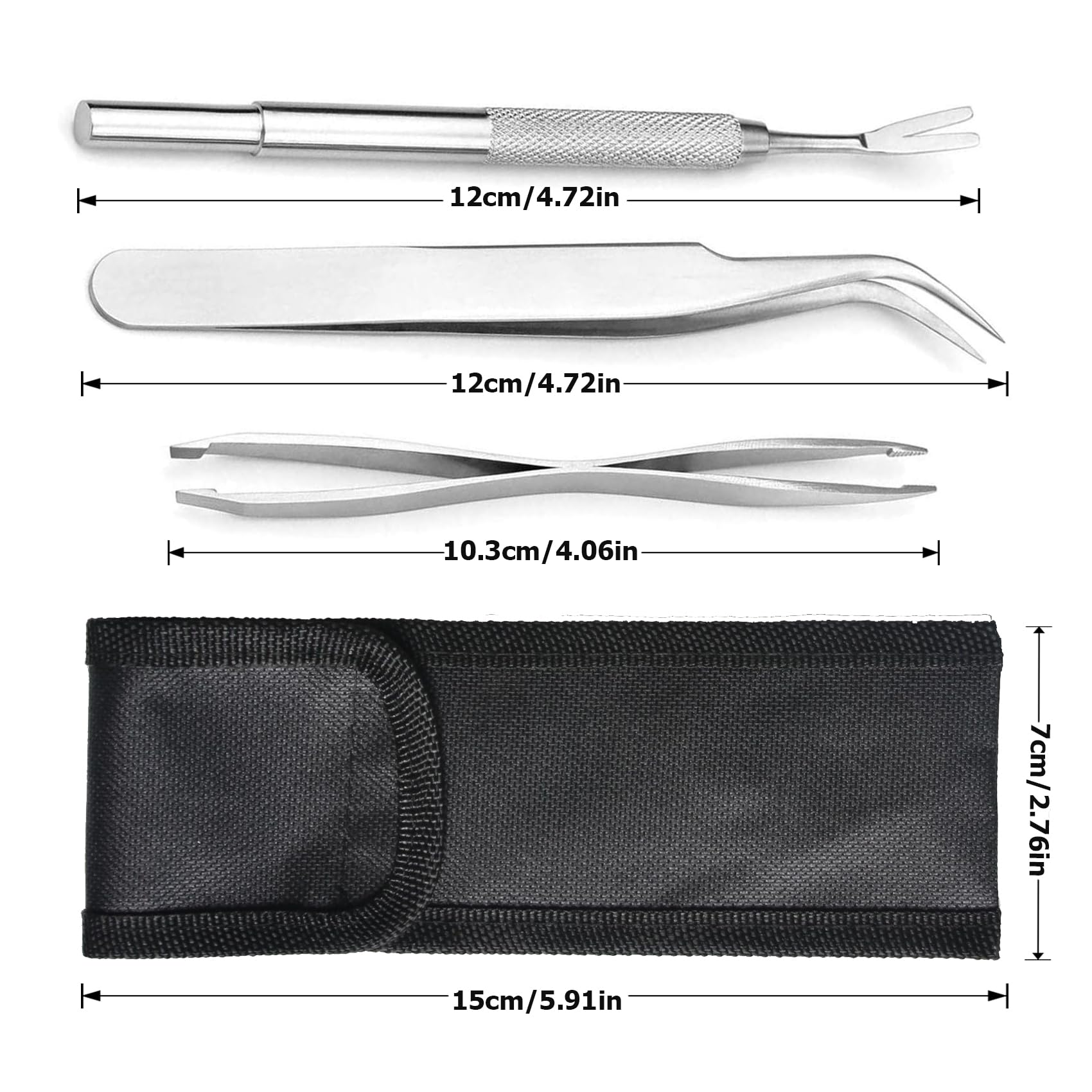 jatimdotin 3PCS Tick Remover Tools for Dogs Stainless Steel Tick Remover Set including Tweezers, Two Clips and Bag - Image 2
