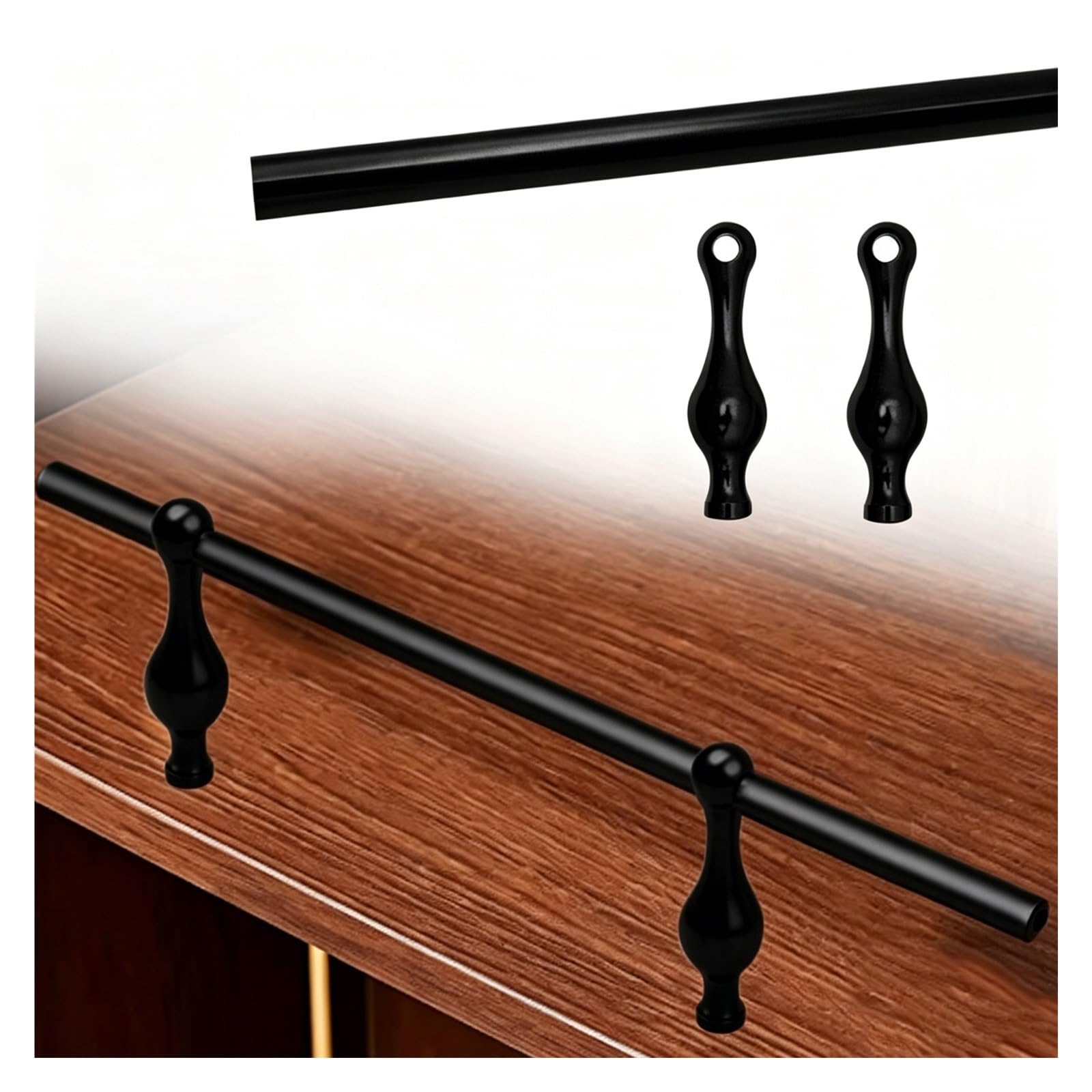 Hphdfs Style F Decor Shelf Rail Guard Black 50 55 60 65 70 75 80Cm, Bookcases Indoor Storage Areas Anti-Fall Railing, Custom & Removable Cabinet Guardrail Bar With 2 End Post(,20Cm/7.9In)