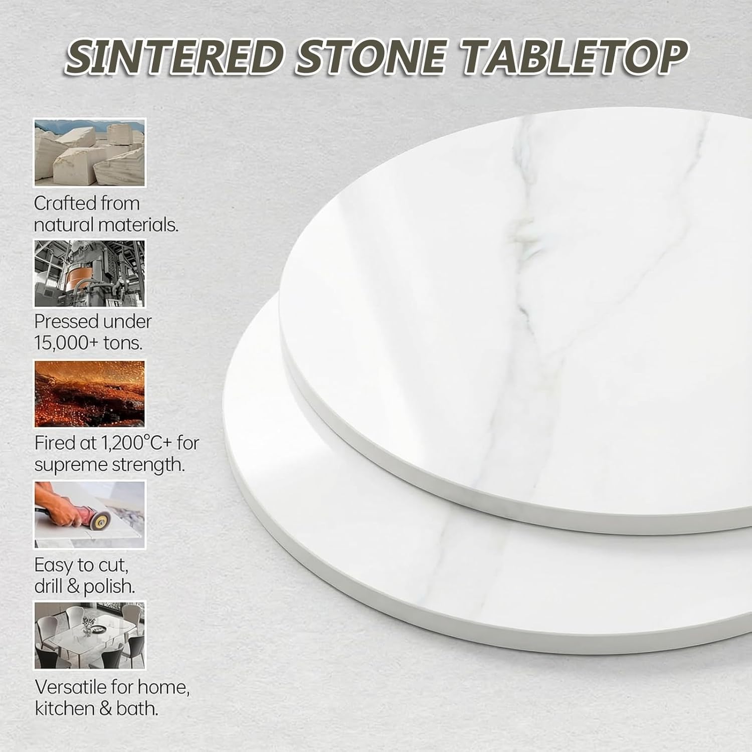 Lazy Susan Turntable 32" Inch - 360° Silent Rotating Anti-Slip Base Multi Color Rock Slab Marble Texture Serving Tray, Heavy Duty Modern Centerpiece for Dining Table Kitchen Top Coffee Table Outdoor