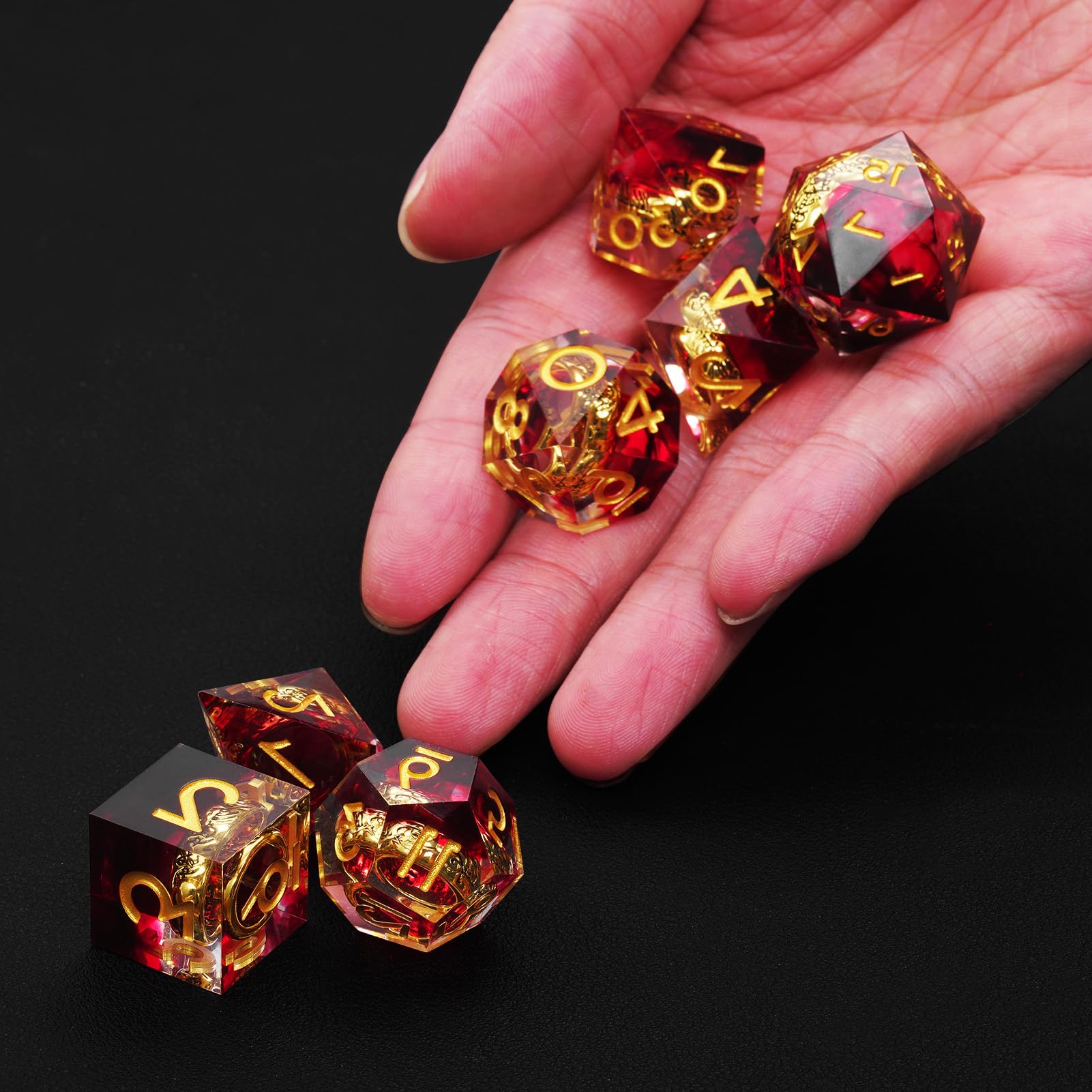 ORUZA DND - Set di dadi D&D fatti a mano, in resina sintetica con bordi appuntiti, per dungeon e dragon, Pathfinder, giochi da tavolo RPG MTG, con confezione regalo, 7 pezzi