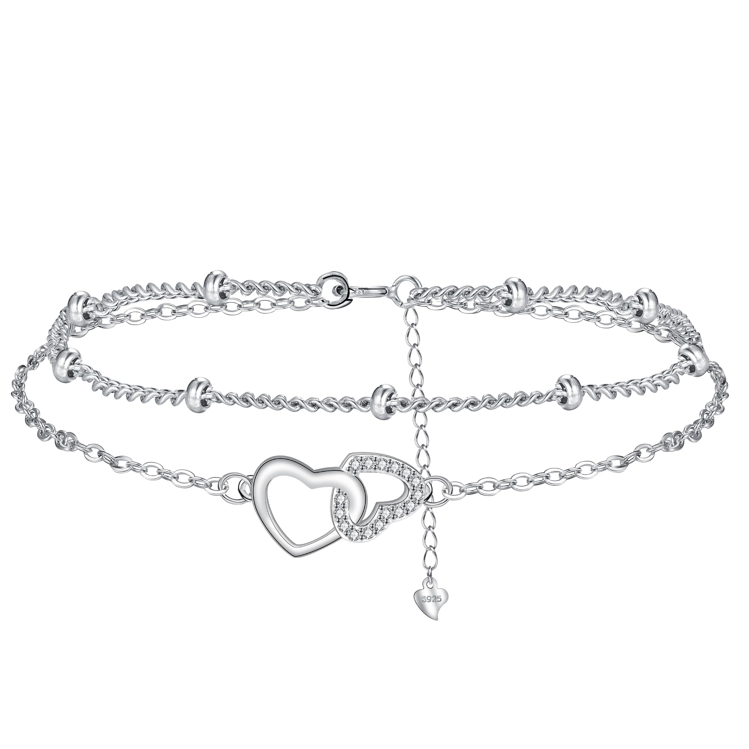 BerriBling Fußkettchen Damen 925 Sterling Silber mit Kugelperlen | Fusskettchen Sommer Kreatives Schmuck für Frauen Geschenk – Adjustierbar (22+4cm)