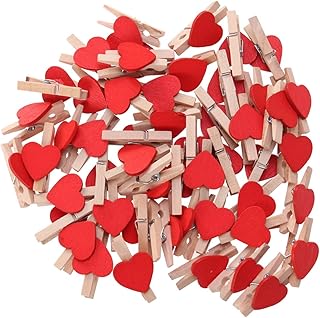 Kisangel 50pcs Mini Wooden Clips Heart- Shaped Clothespins DIY Craft Clips Photo Paper Pegs for Cards Paintings Scrapbookings Wedding Valentines Day Decor (Red)