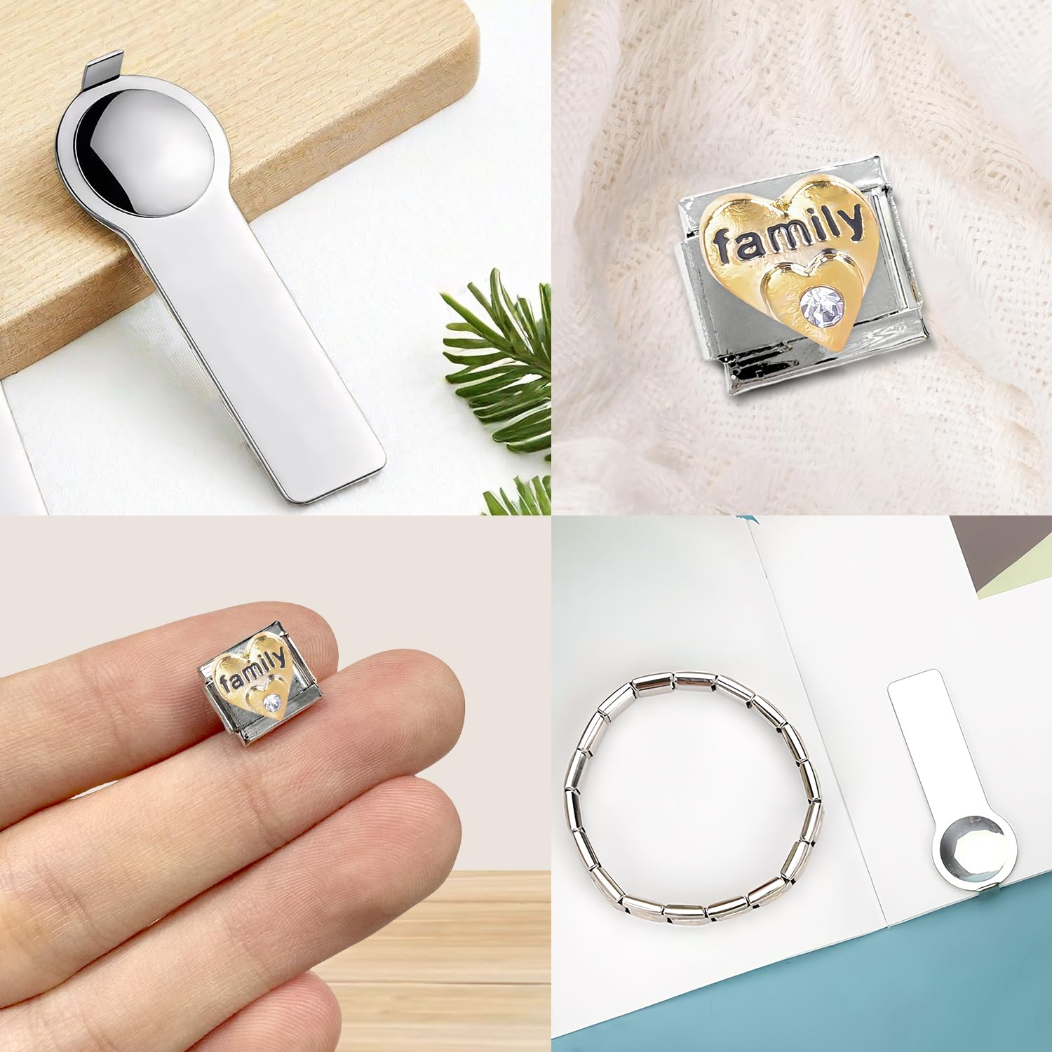 Dije Personalizado de Carta de Amor - Eslabón Italiano de Acero Inoxidable de 9 mm para Pulseras con Herramienta de instalación