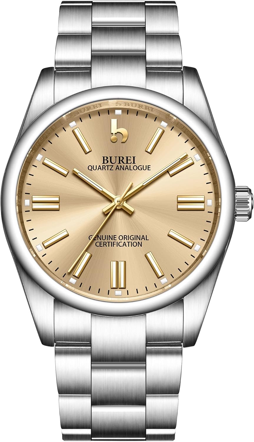 BUREI Watch Men's Silver Watches Men's Analogue Quartz Watch with Stainless Steel Strap for Men's Watch Elegant Classic