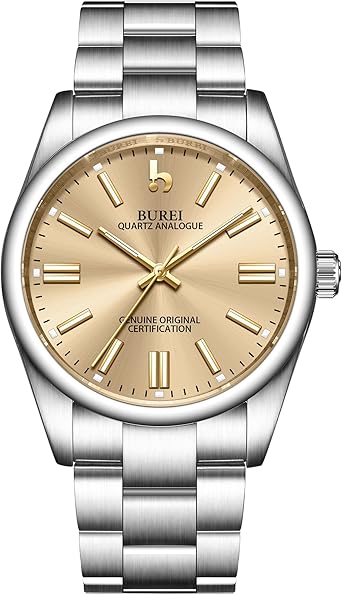 BUREI Watch Men's Silver Watches Men's Analogue Quartz Watch with Stainless Steel Strap for Men's Watch Elegant Classic