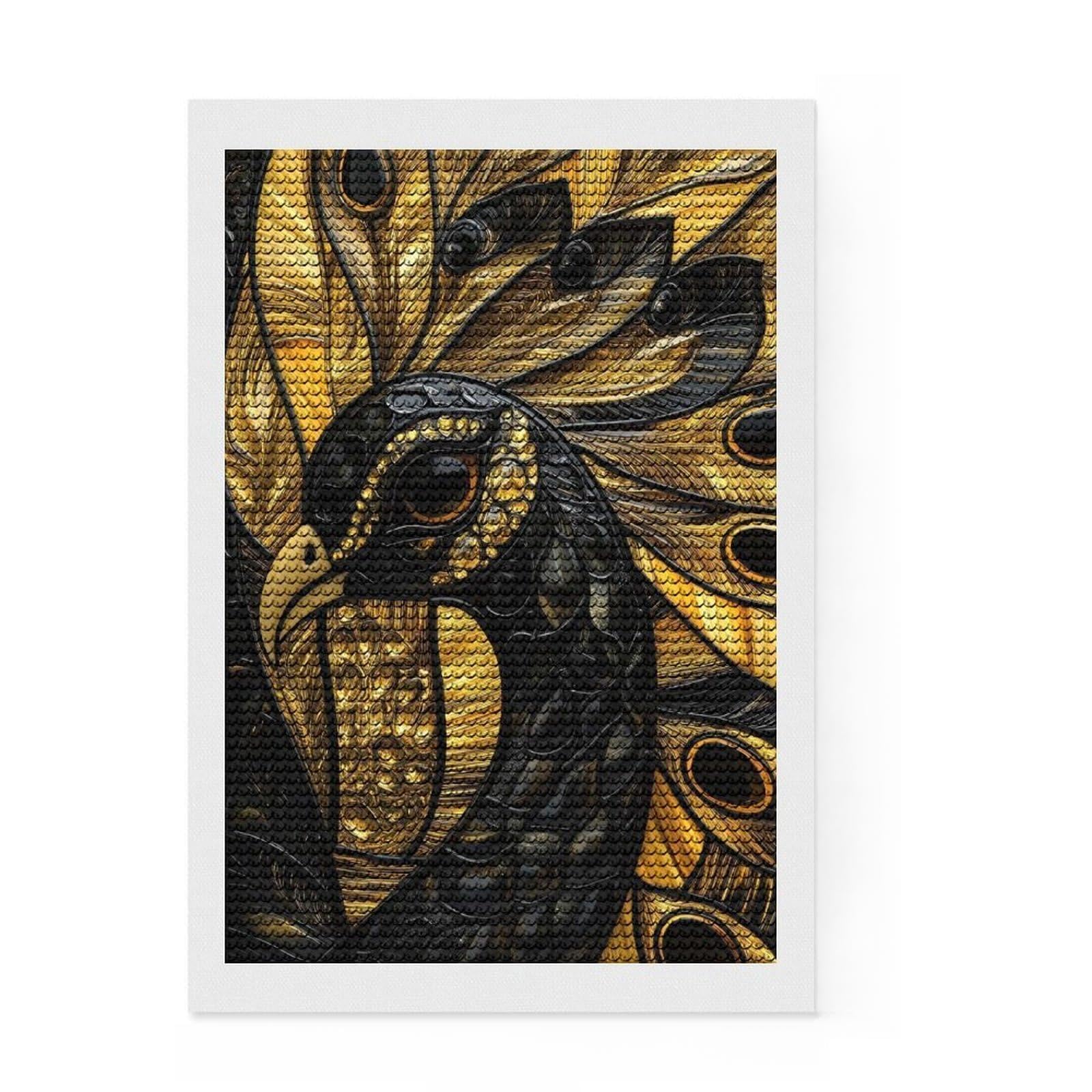 Junmoney Peacock Stained Glass Diamond Painting Kit 8"x12", Bedroom Decor, Round Gems, Full Kit Included, Relaxing Handmade Project