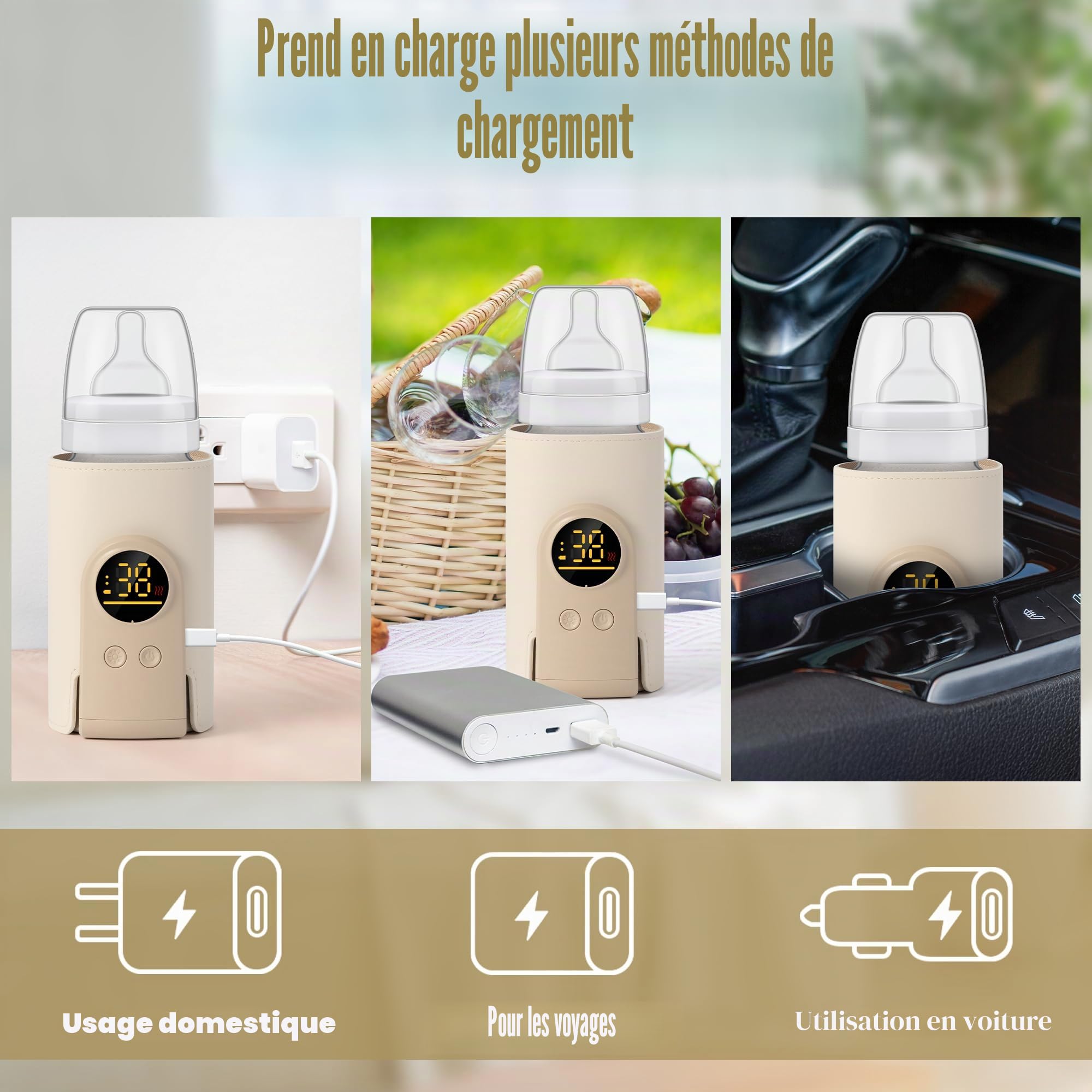 Chauffe-biberon portable réglable à 6 vitesses | Isolation de température précise avec lumière d'ambiance nocturne sans fil