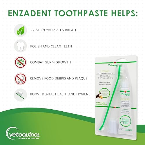 Miniatura 2 de Vetoquinol Enzadent - Kit de pasta de dientes enzimática + cepillo de dedos y cepillo de dientes de doble extremo para gatos y perros, 3.2 onzas,