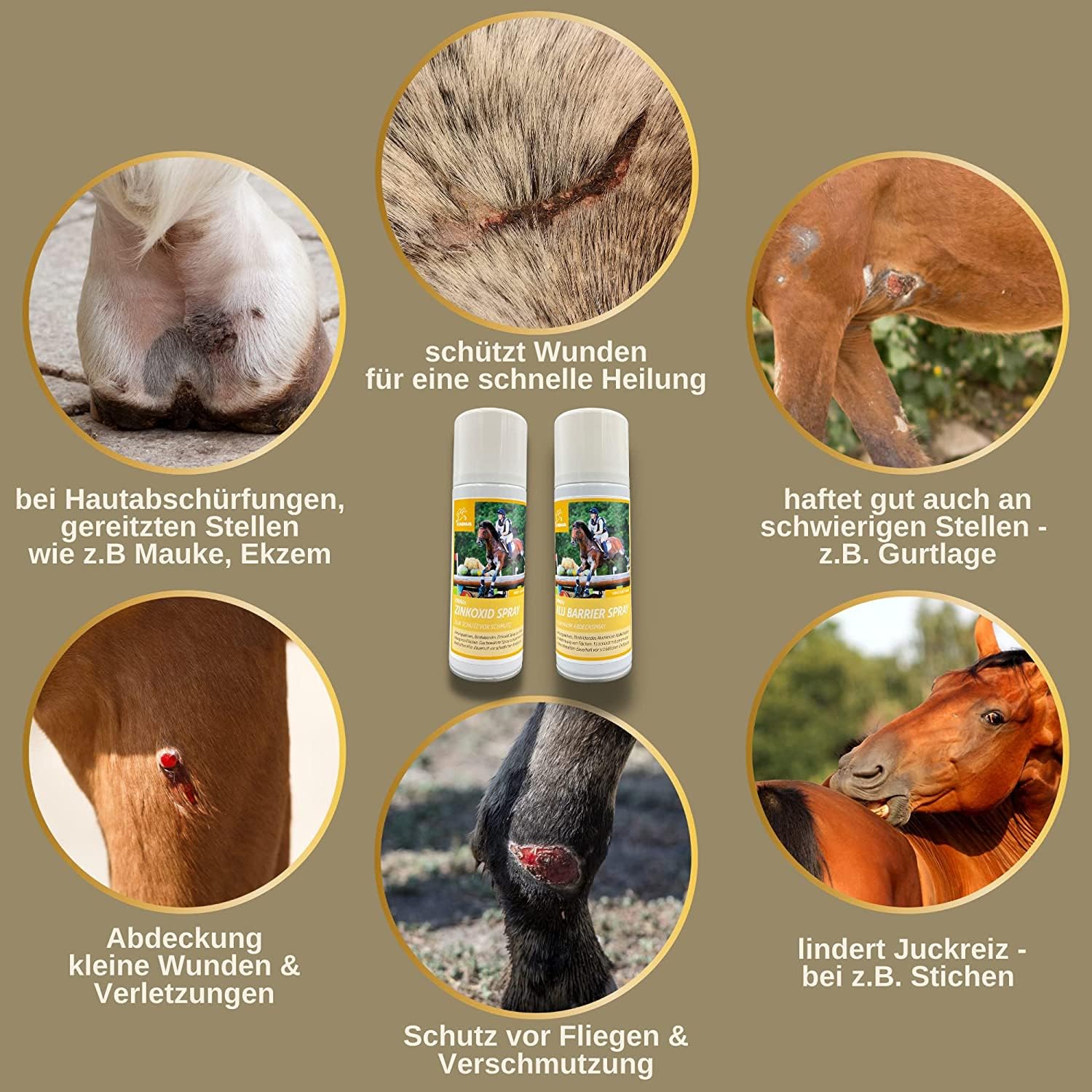 Cheval Zinc Spray + Aluminium Spray Protection Plaies Démangeaisons Chien Chat Pansement Vaporisateur Imperméable 2x0,2l