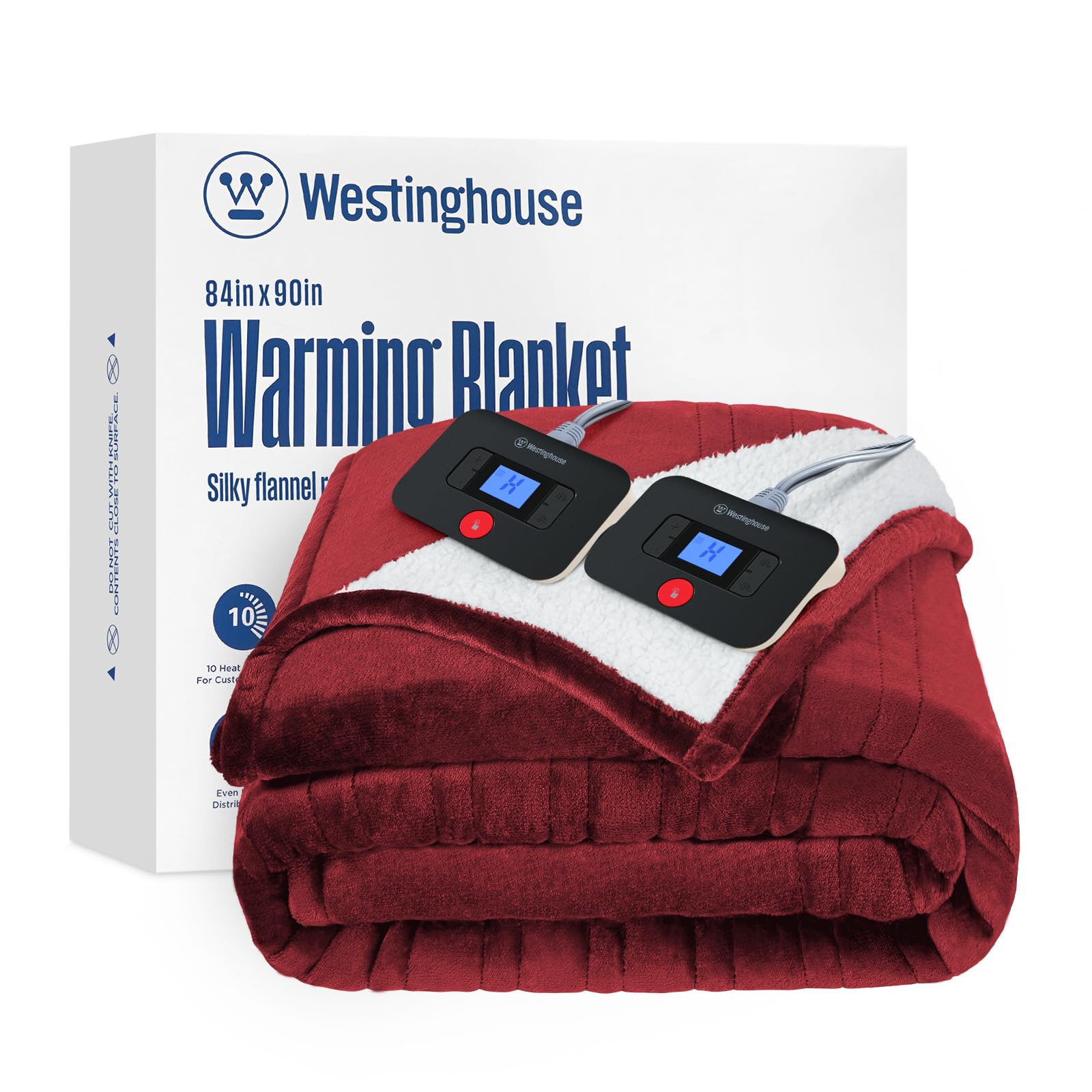Photo 1 of Westinghouse Electric Blanket Queen, Heated Blanket Queen Size with 10 Heating Levels and 1 to 12 Hours Heating Time Settings, Flannel to Sherpa Reversible, Machine Washable (84" x 90", Red)