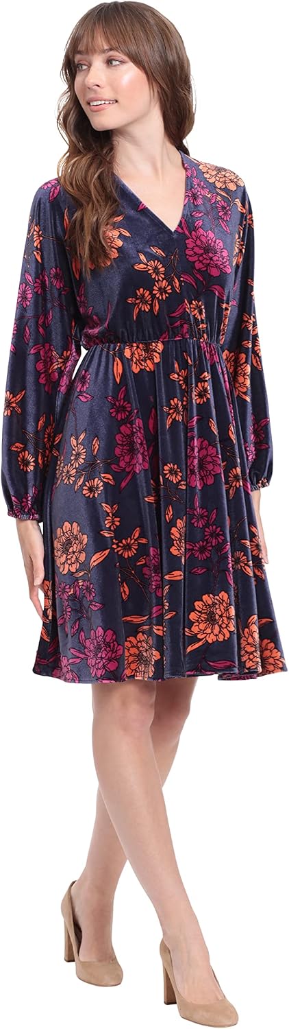 London Times Women's London Times Women's Long Sleeve V-Neck Dress
