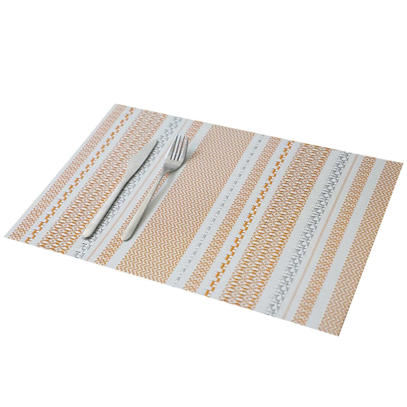 Prostokątne podkładki na stół do jadalni, 6 szt., 40 x 20 cm, PCW, nowoczesne, pomarańczowe, prostokątne z paskami