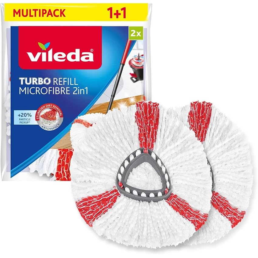 Immagine del prodotto Vileda Turbo 2in1 Fiocco Ricambio, Confezione da 2, Adatto ai Sistemi Turbo e Turbo Smart, +20% Raccolta di Sporco, per Tutti i Tipi di Pavimento
