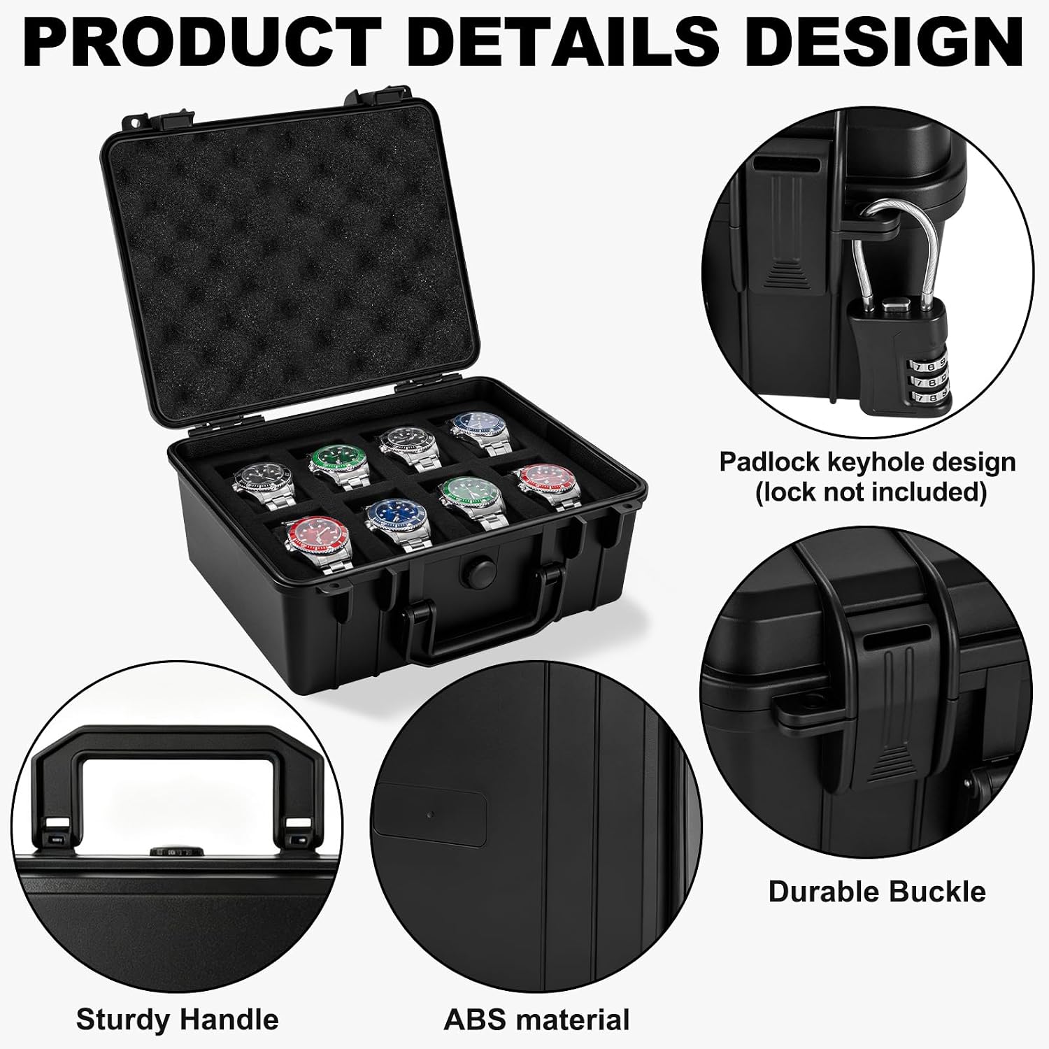 8 Slots Watch Travel Case for Men, Hard Shell Storage Box image 3