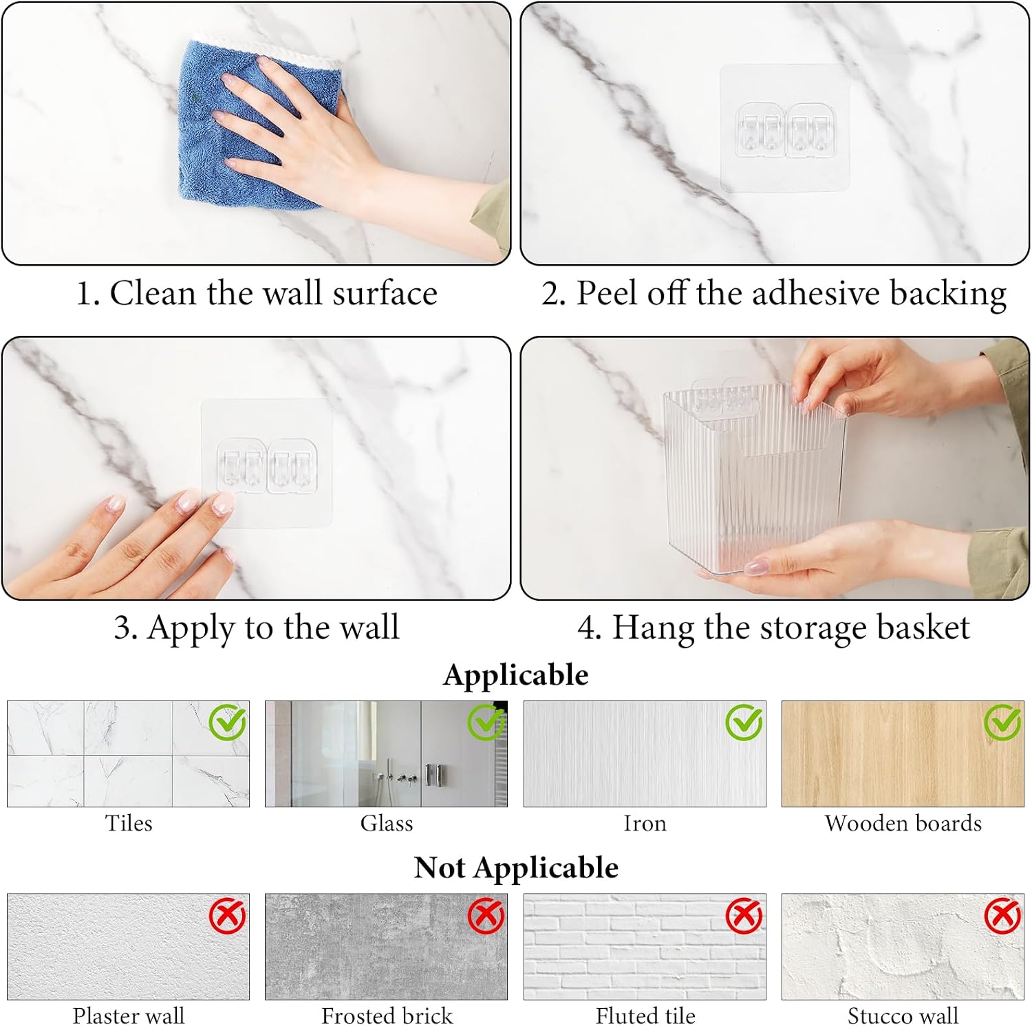 8 Pcs Plastic Cabinet Door Organizer Adhesive Clear