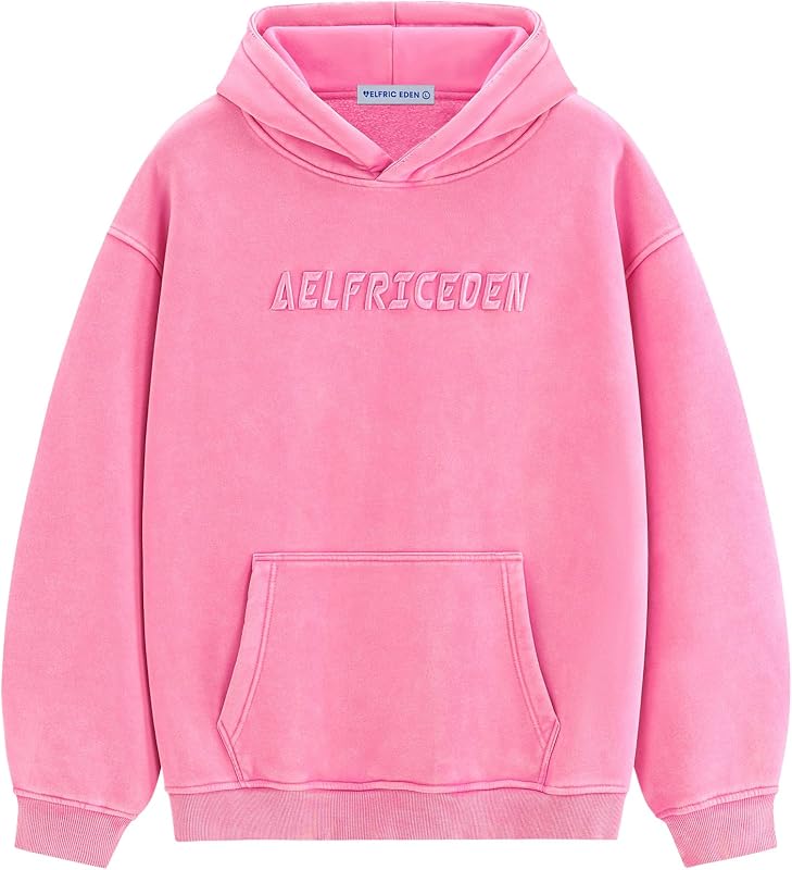Aelfric Eden Hoodies Mens Acid Wash Hoodie Oversized Vintage Heavyweight Cotton Fleece Hooded Pullover Sweatshirt