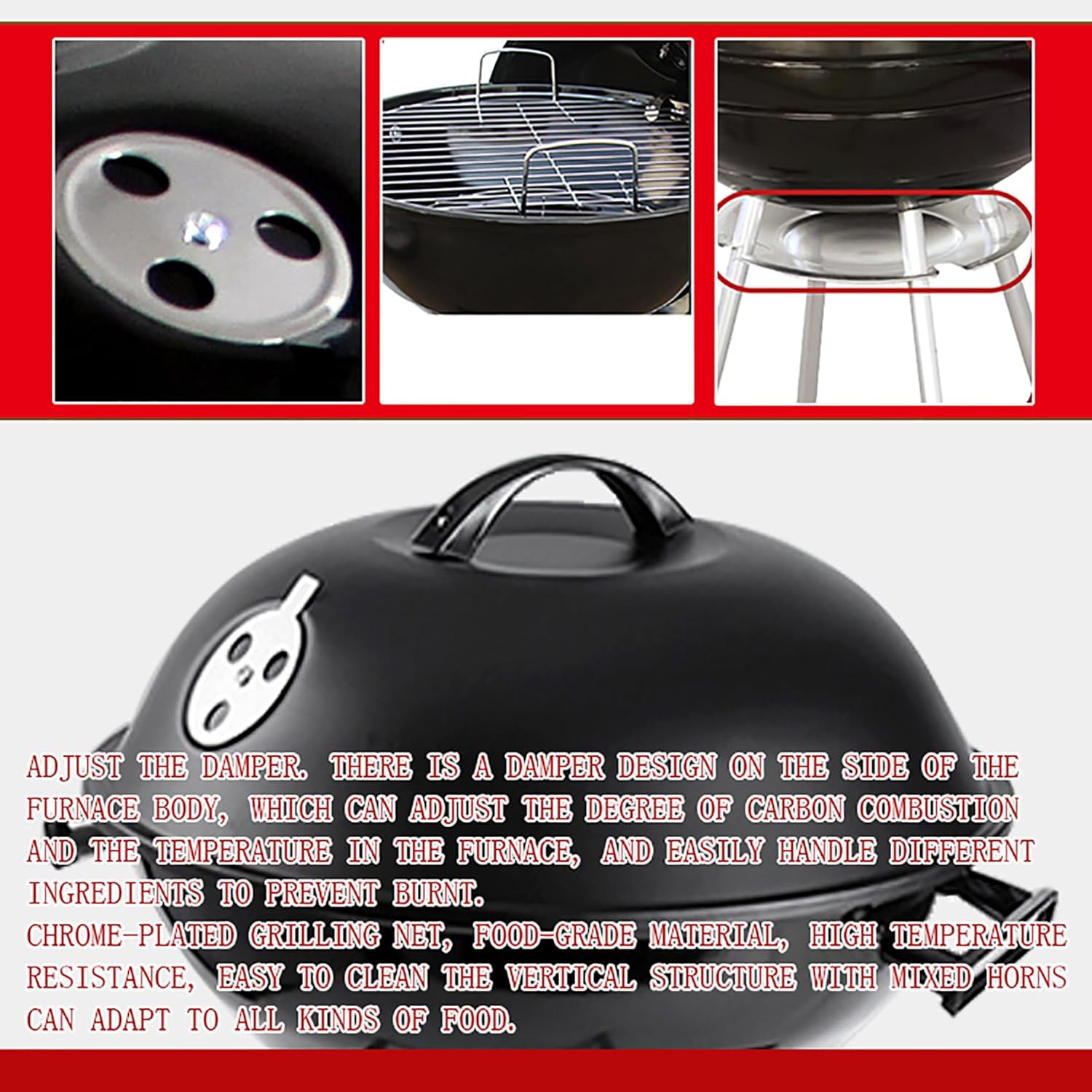 Charcoal Grill,Charcoal Grills Outdoor Cooking,Charcoal Grills,Charcoal Grill barbecues,Barbecue Area 46cm in Diameter,Charcoal BBQ Grill for Outdoor Cooking,Backyard,Patio