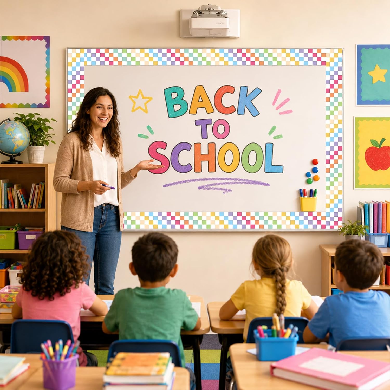 Pastel Magnetic Border for Classroom Whiteboard Pastel Magnetic Strips Bulletin Board Borders Reusable Rolled Colorful Plaid Chalkboard Trim Decorations for School Teacher Supplies Door Wall Decor