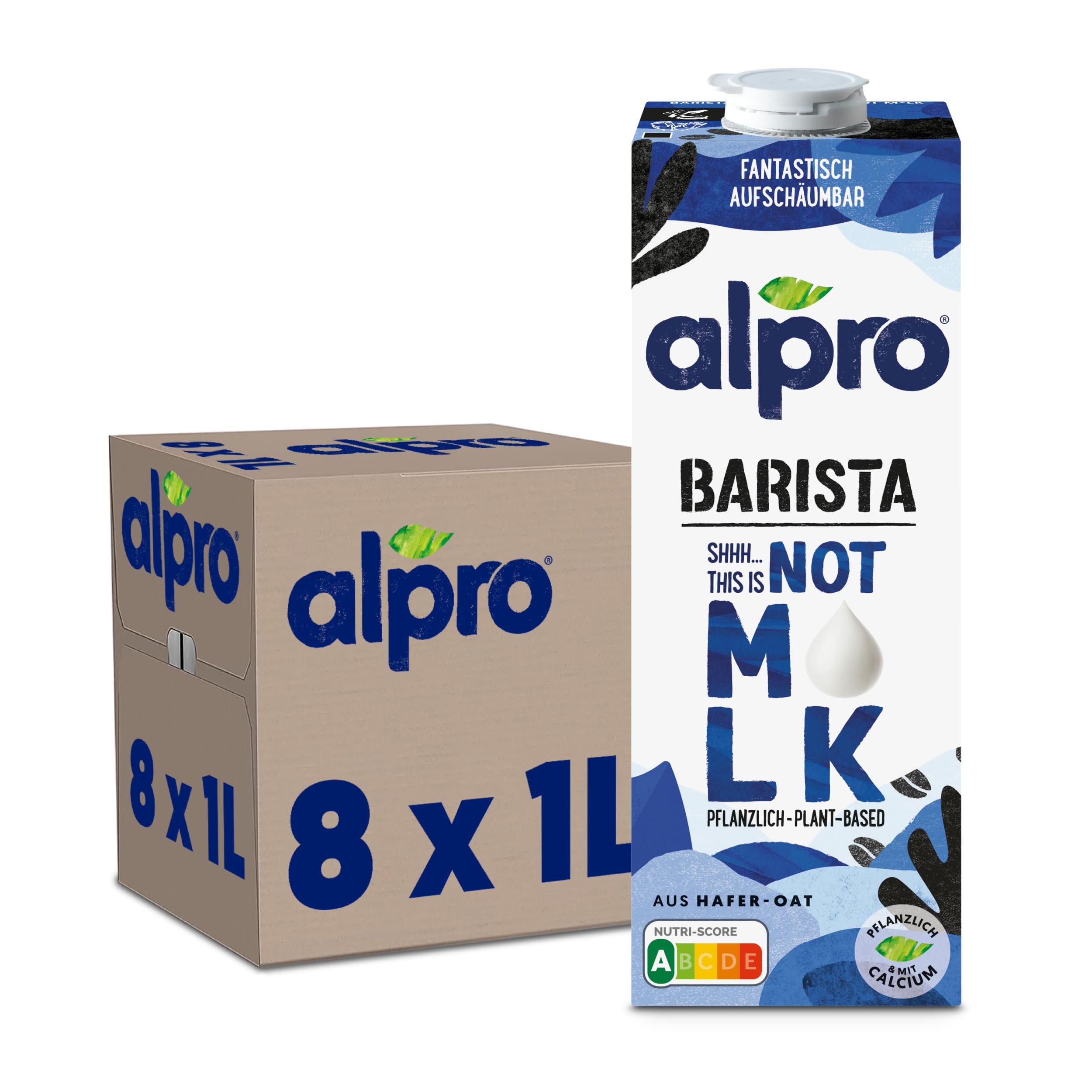 Alpro This is Not Milk Barista - Pour faire mousser - Végétalien et sans produits laitiers - Naturellement sans lactose - Riche en fibres, calcium et vitamines - 8 x 1 L - Durable