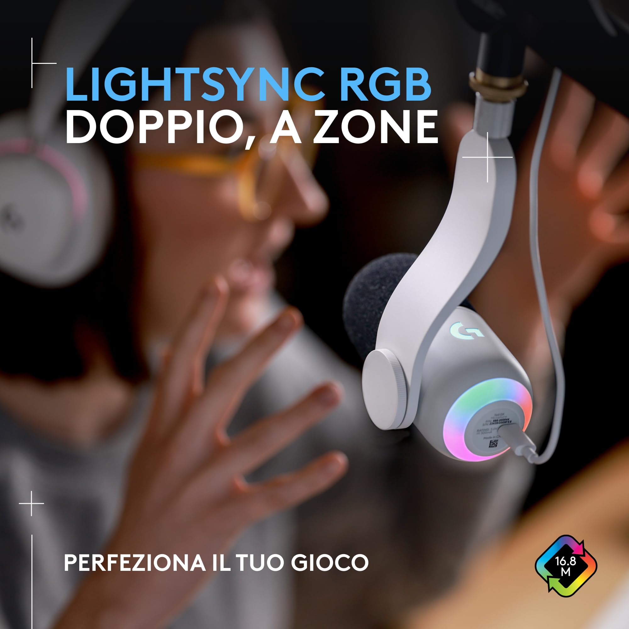 Logitech G Yeti GX Dynamic Microfono a Condensatore RGB per Gaming con LIGHTSYNC, Microfono USB per Streaming, Supercardioide, Plug and Play USB per PC/Mac - Bianco