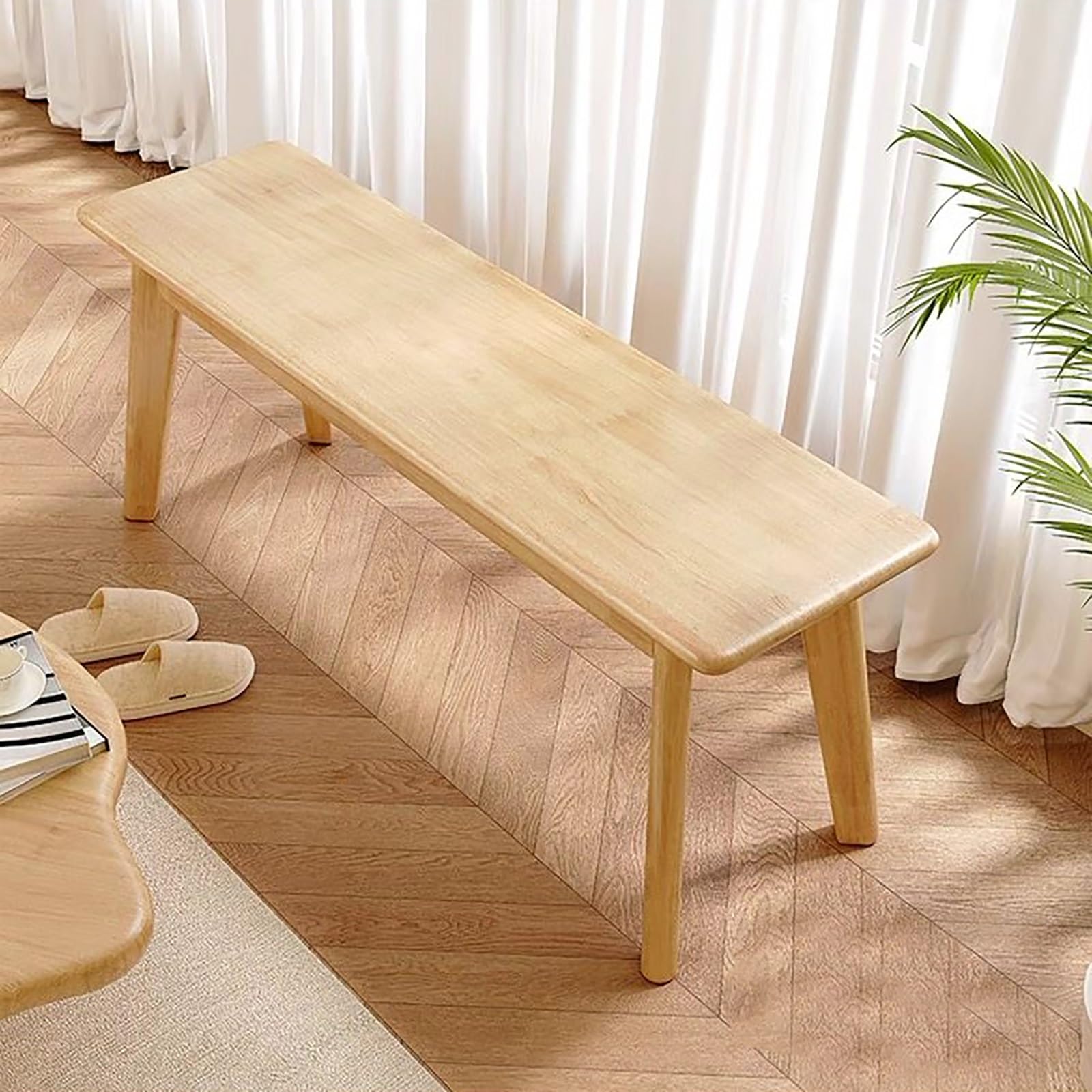 Banc en bois massif premium 100 cm avec assise haut de gamme en fourrure