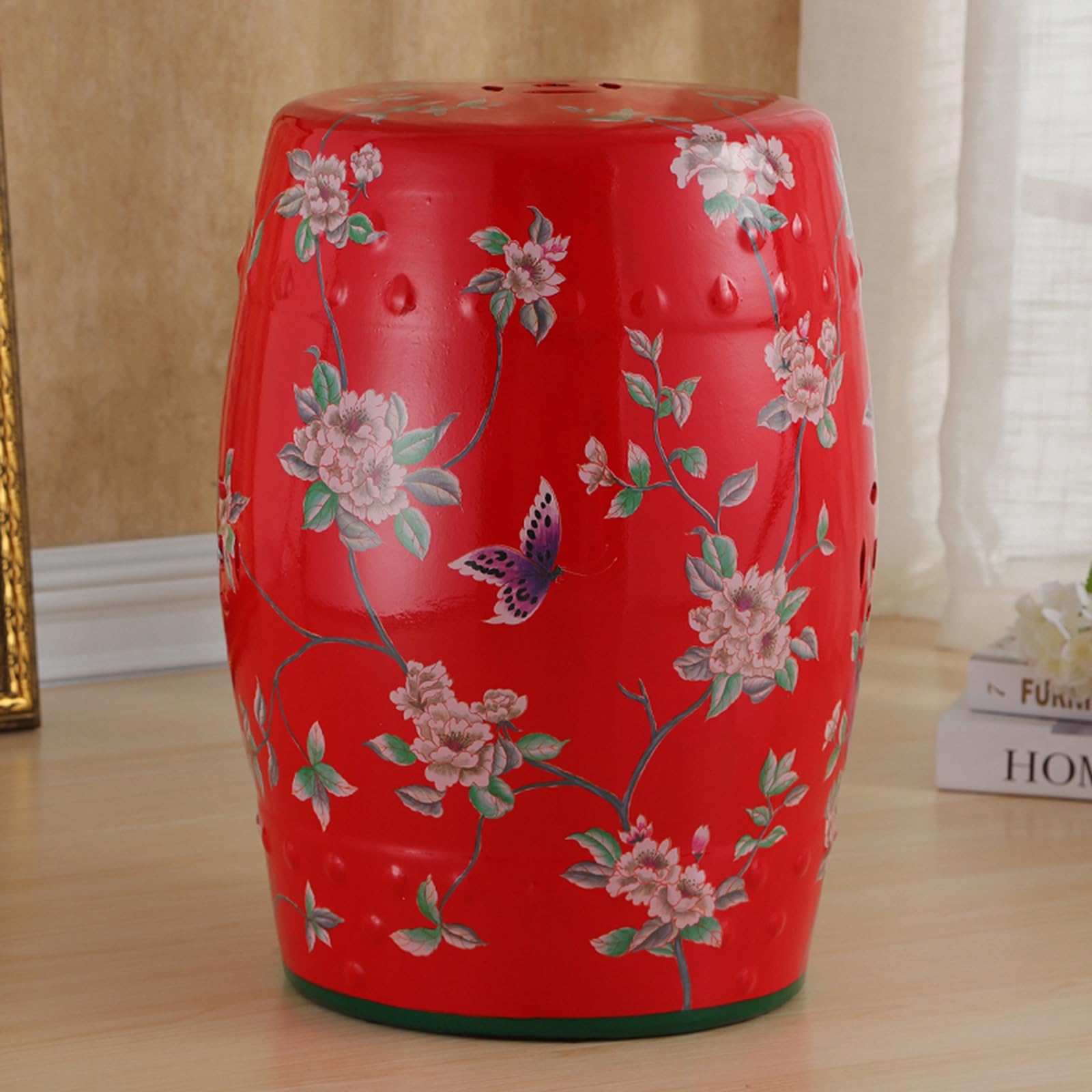 Tabouret de jardin en céramique, table d'appoint porcelaine peinte à la main salon