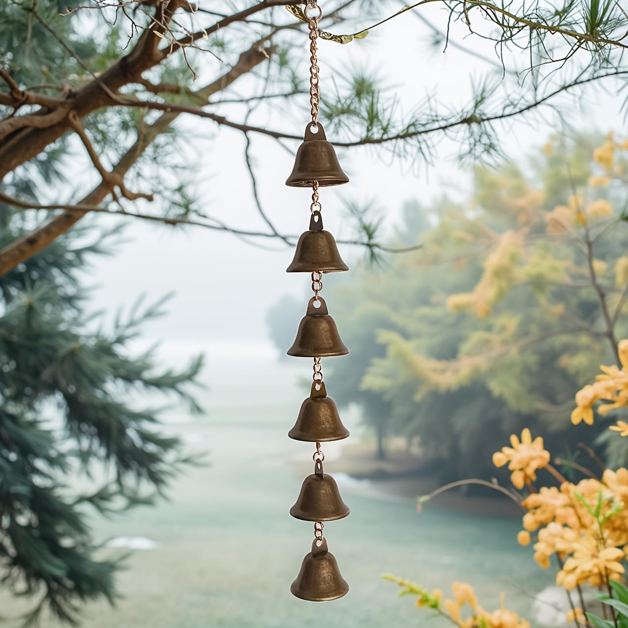 Handmade Metal Wind Chime - Rustic Iron Bell with Decorative Chain for Courtyard Garden Wall Hanging Ornament