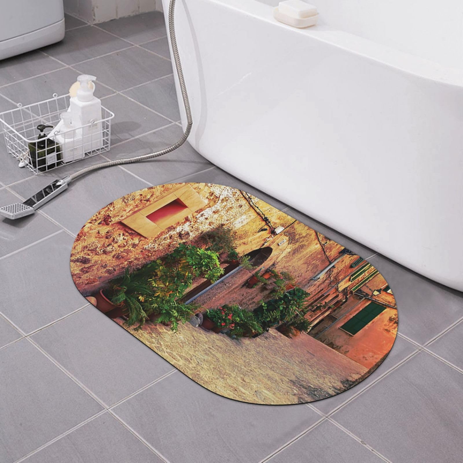 Tapis de bain en diatomite VACSAX au motif Majorque vintage anti-glisse