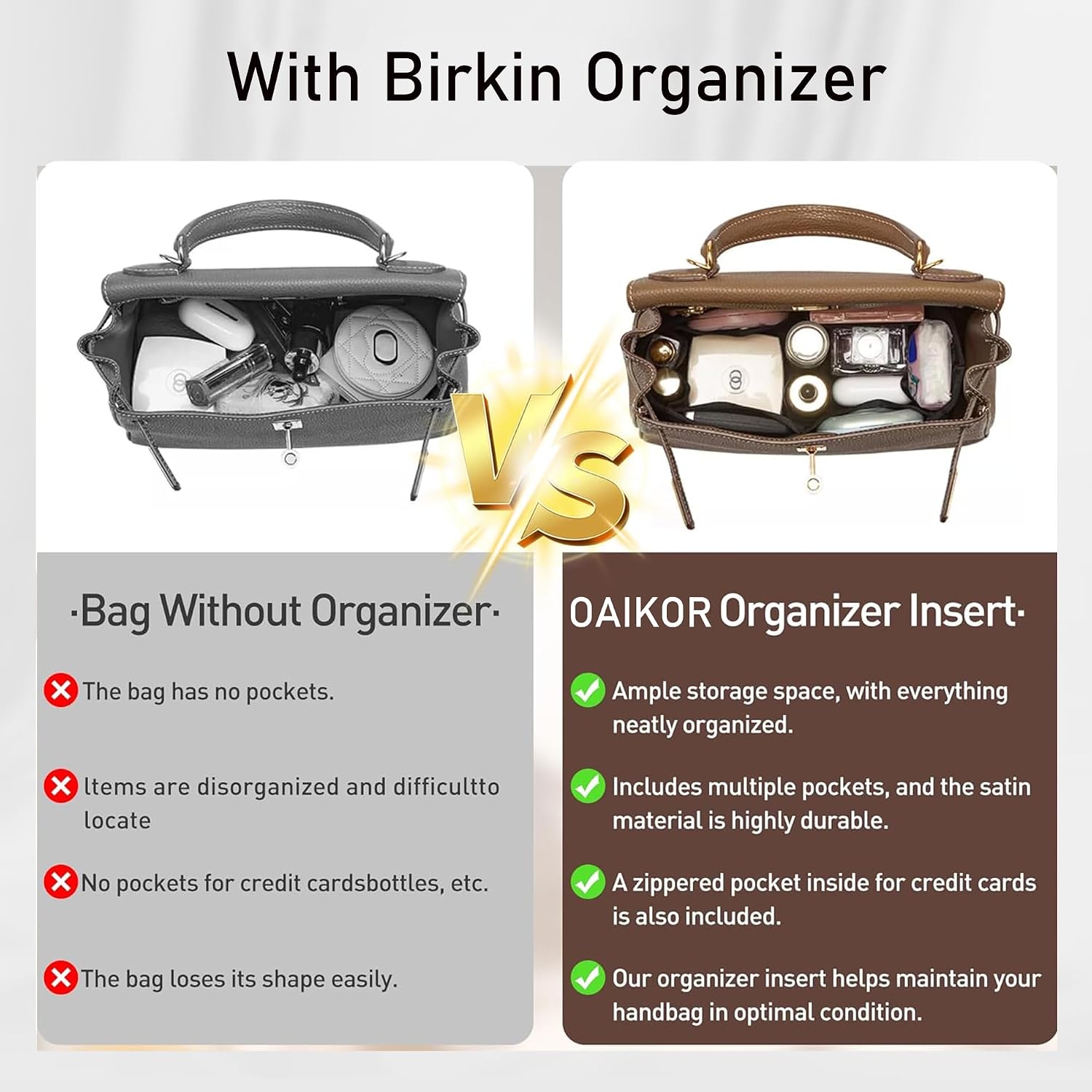 Premium Silky Purse Organizer for Hermes Birkin 35 - Smooth Stain Fabric Birkin 35 Insert Organizer - Ultra-light & Soft Touch - Luxury Inner Shapers for Women's Tote Handbag(Etoupe grey/BK35)