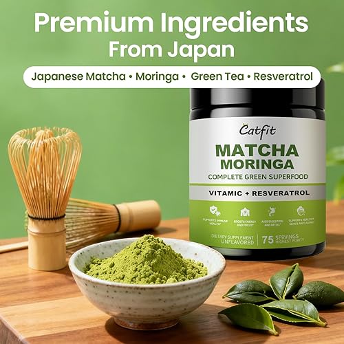 Miniatura 5 de Matcha Powder - Mezcla de superalimentos con moringa y té verde y resveratrol, apoyo energético y concentración, defensa inmune y antioxidante,
