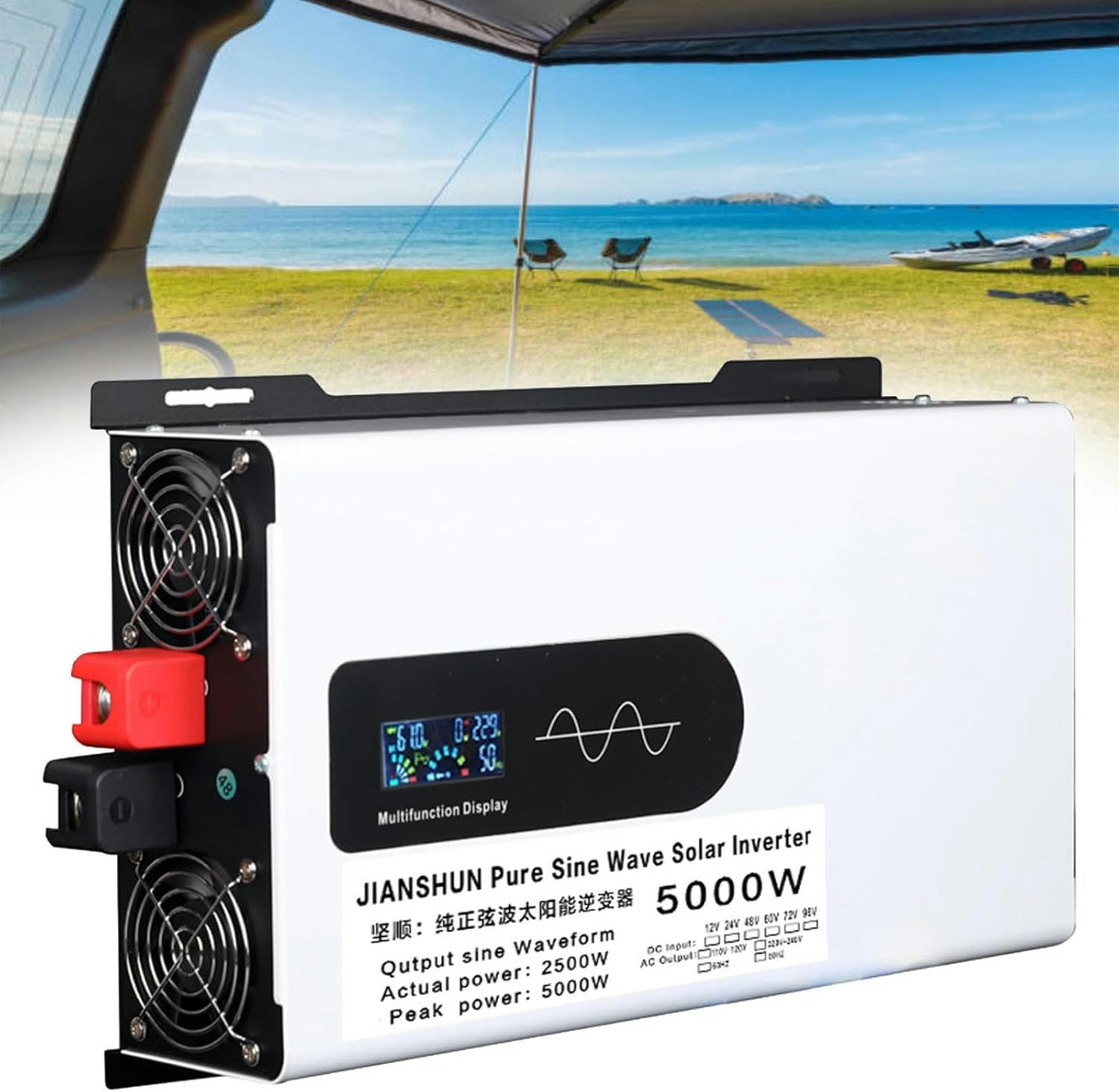 Onduleur 5000W onde sinusoïdale pure CC 12V à CA 230V avec double prise et LCD