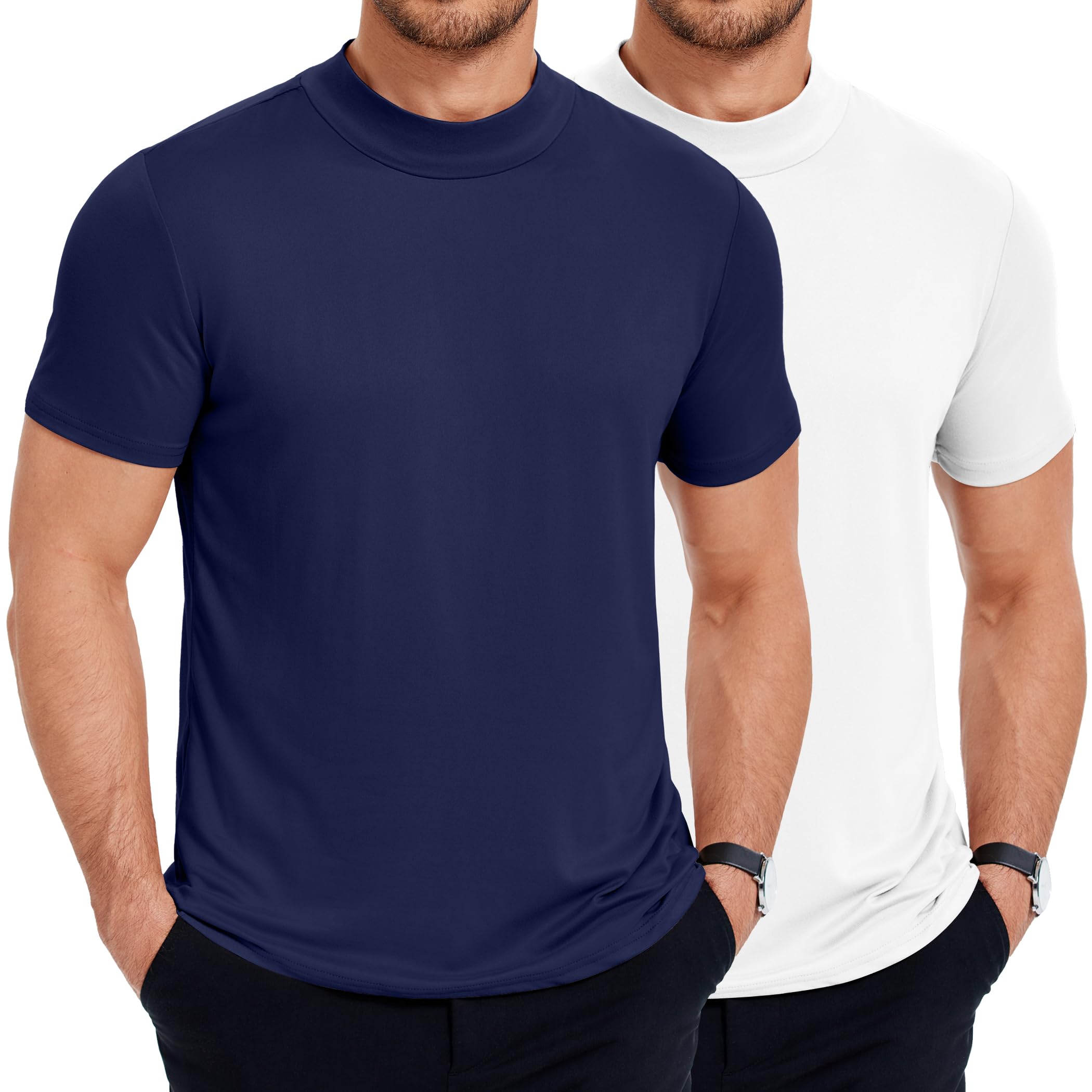 COOFANDY Men's Mock Turtleneck T Shirt Short Sleeve Slim Fit Basic Casual Undershirt Solid Color Pullover Tee