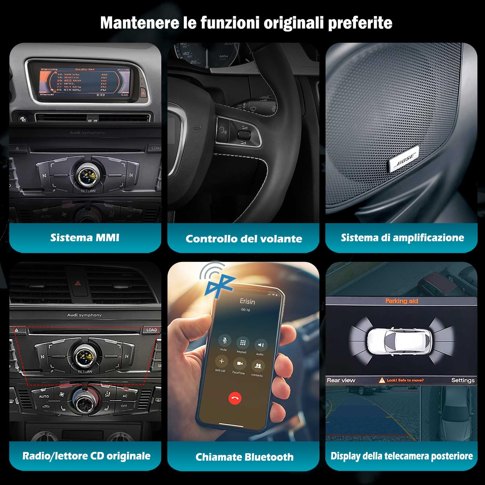 Qualcomm 8-Core Autoradio Android 14 GPS Navigatore per Audi Q5 2009-2016 Wireless Carplay SWC WiFi DSP DAB+ Bluetooth 5.1 OEM Radio 8,8 pollici IPS Schermo tattile