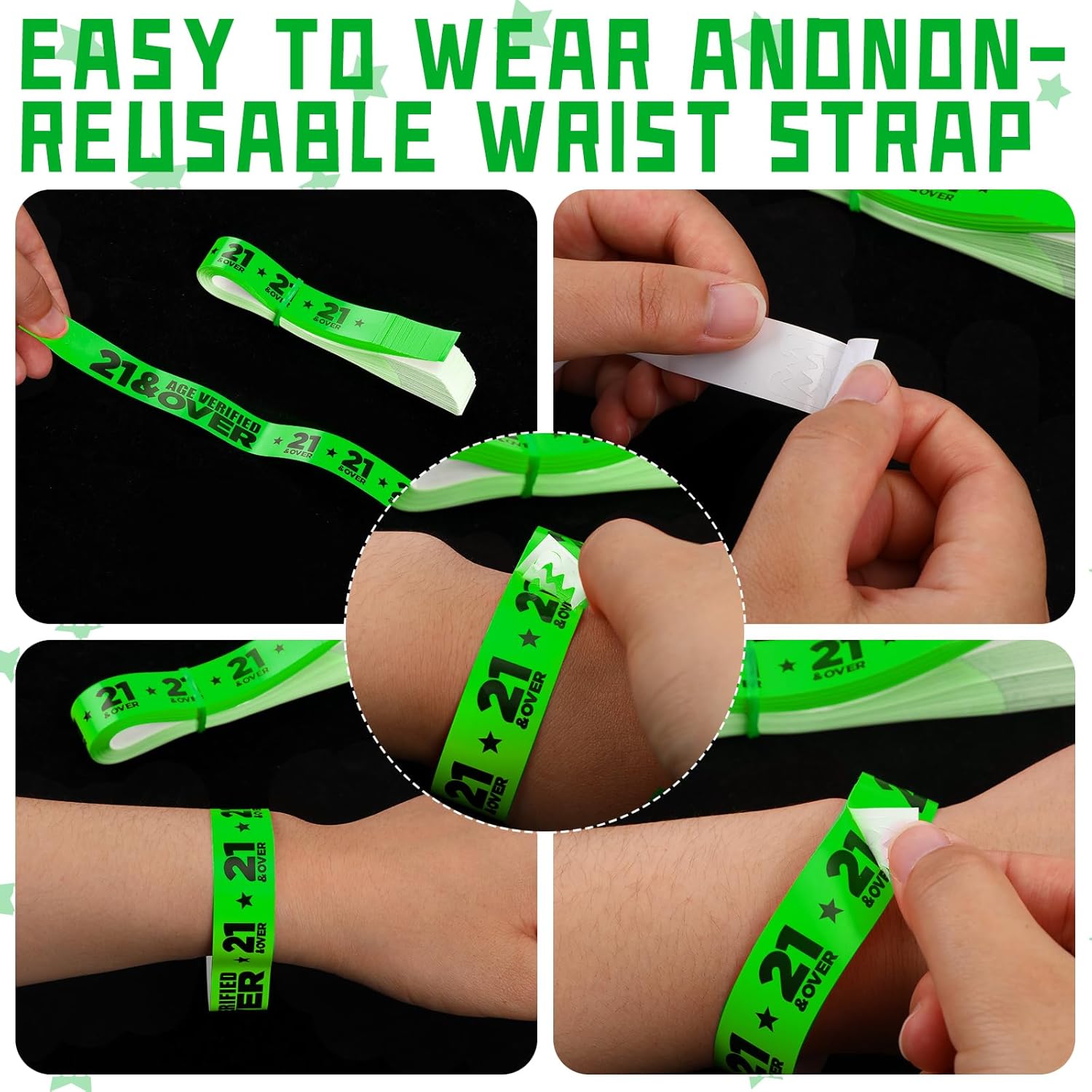 Teling 1200 Pcs Over 21 Paper Wristbands Events Wristbands Colored Waterproof Paper Bracelets Lightweight Wrist Bands Identification Supplies(Green)