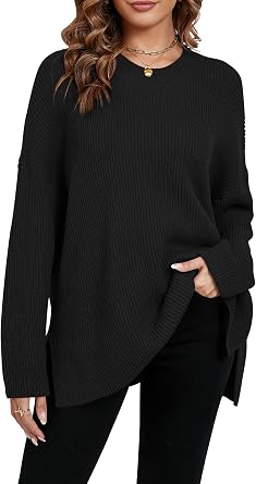 Womens Oversized Sweaters Batwing Long Sleeve Chunky Fall Winter Side Slit Tunic Pullover Knit Tops Extra Loose