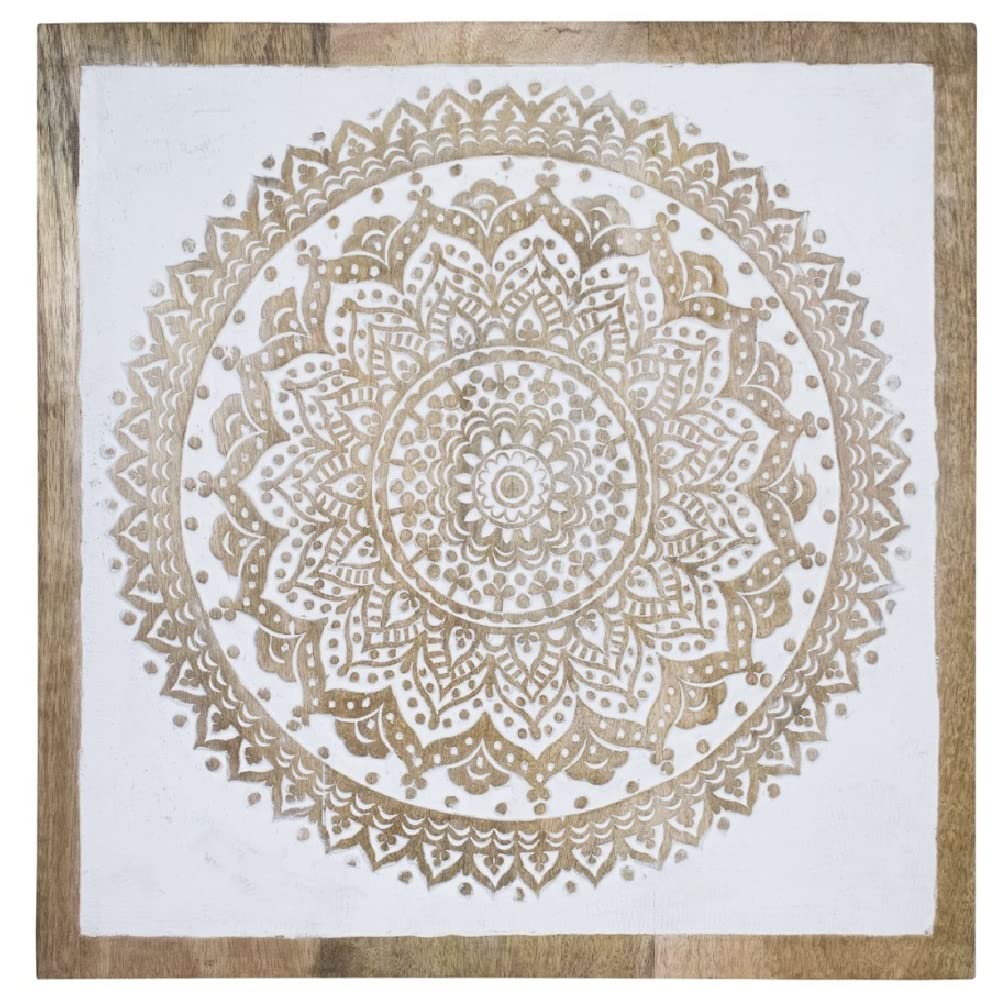 SOUQ DESIGNS Hand Carved Mandala Wall Art Panel - Office, Living Room, Bedroom Decoration (Destress White Tree)