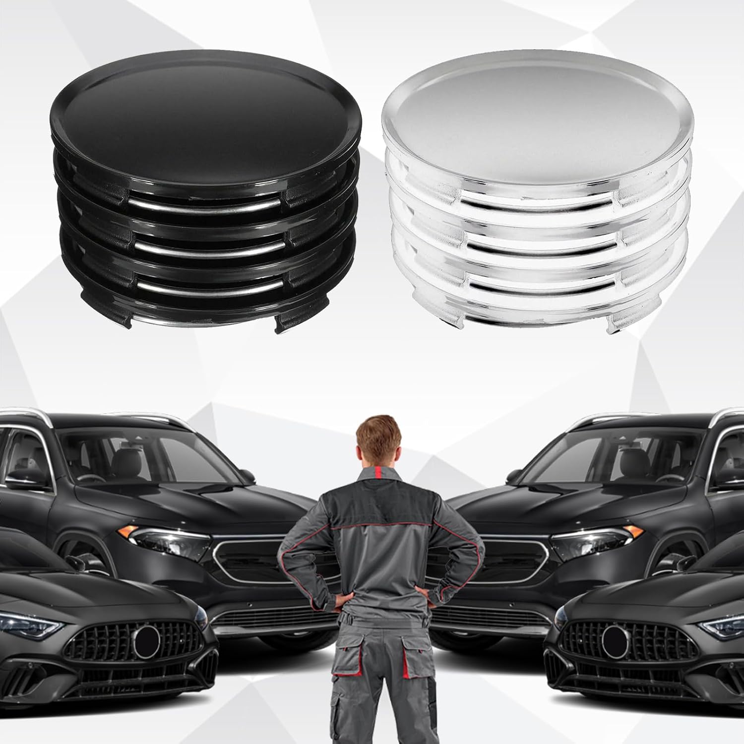 4PCS Wheel Center Caps, 2.36in X 2.2in X 0.57in Snap-in Center Caps for Rims, Waterproof Durable Tire Hub Cap Decoration Covers, Universal Accessories for Cars, Trucks, SUVs (Black)