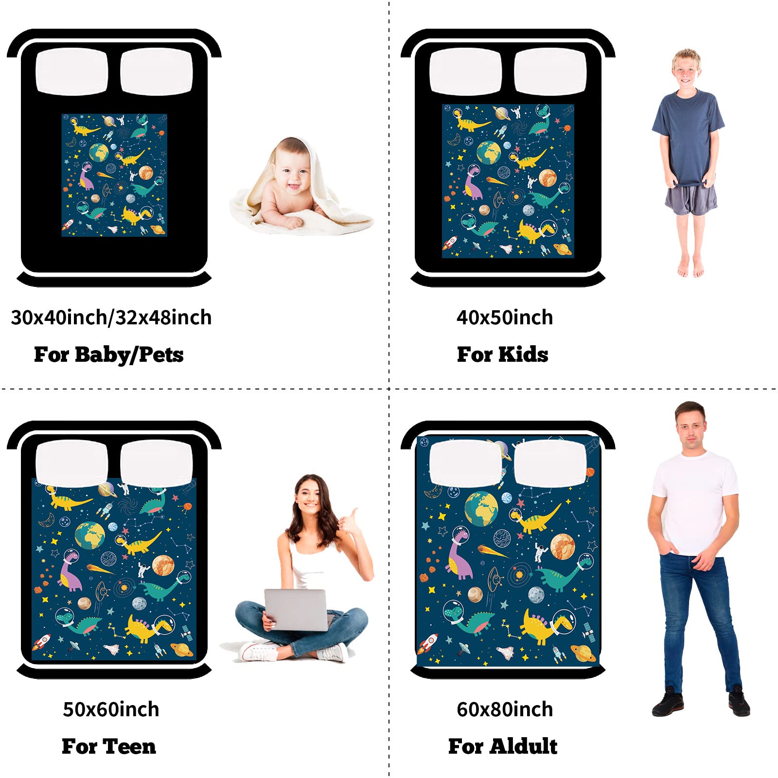 Dinosaur Blankets for Boys Dinosaur Throw Blanket Soft Cozy Space Dinosaur Flannel Fleece Plush Blanket Gifts with Planets Astronauts Pattern for Teens Dino Blankets for Bed Sofa Couch 130x150cm - Image 4
