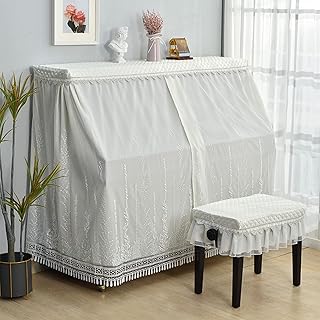 Piano Cover Upright, Handcrafted Full Piano Cover Cloth with Piano Stool Bench Cover for Standard Sized Upright Pianos (B, Enlarged(Double Stool Cover))
