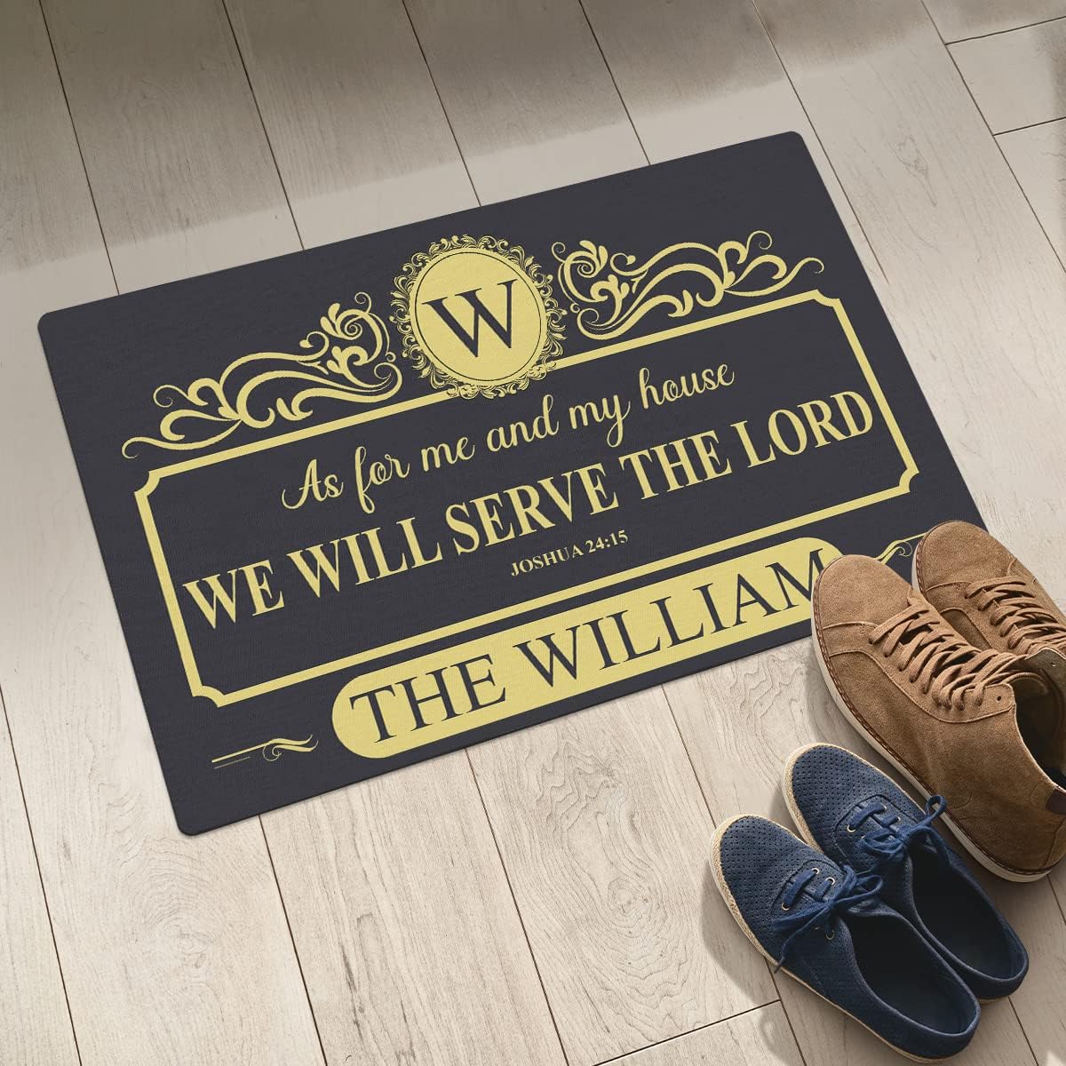 Custom Family Name Doormat - Personalized As for Me and My House We Will Serve The Lord Decorations Door Mat for Indoor Outdoor - Rubber Rugs for Inside Outside - Available in 3 Sizes, Blue, X-Large