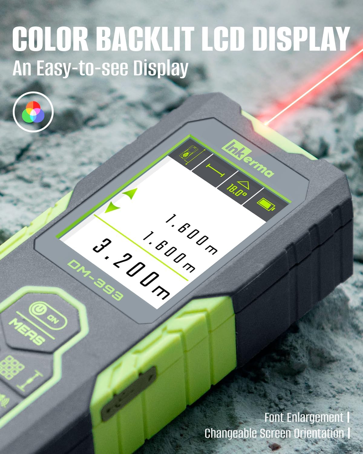 Close-up of Inkerma DM-393 color backlit LCD display