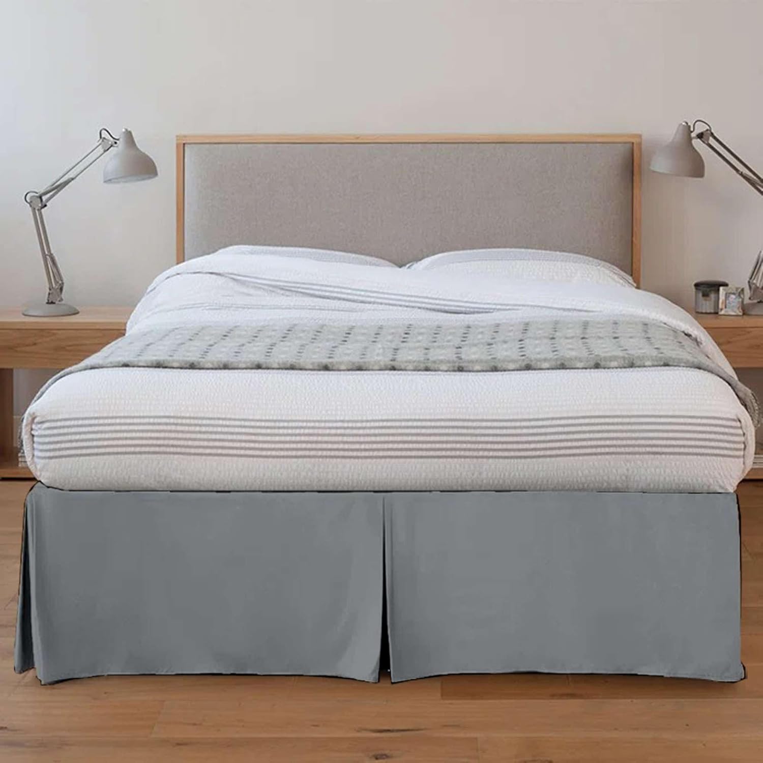 California King Bed Skirt with Split Corners, 18 Inch Drop Pleated Dust Ruffle, Tailored Bedskirt with Platform, Easy Fit, Wrinkle Resistant Microfiber, Machine Washable - Dark Grey