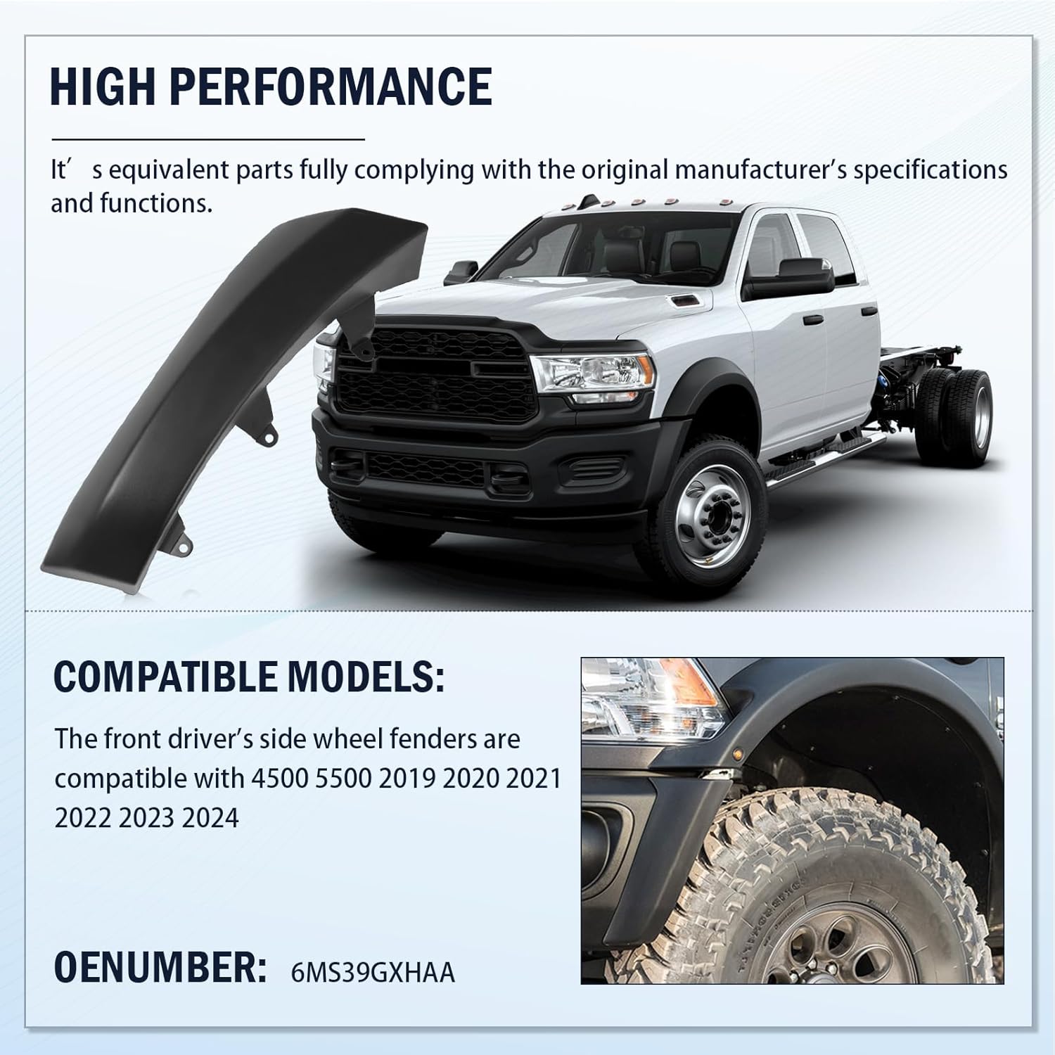 Front Driver Side Wheel Fender Flare Molding Fit for Ram 4500 2019-2025 Ram 5500 2019-2024 Replace 6MS39GXHAA