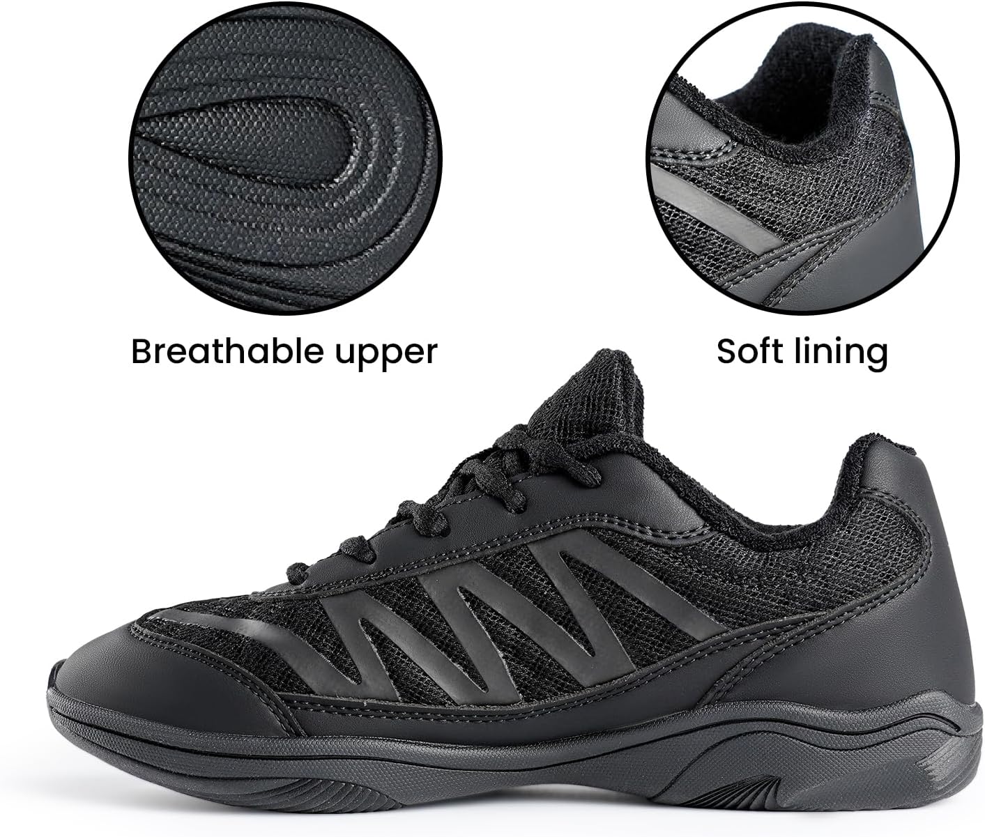 Cheer Shoes Girls-White & Black Cheerleading Dance Sneakers for Competition Sport Training