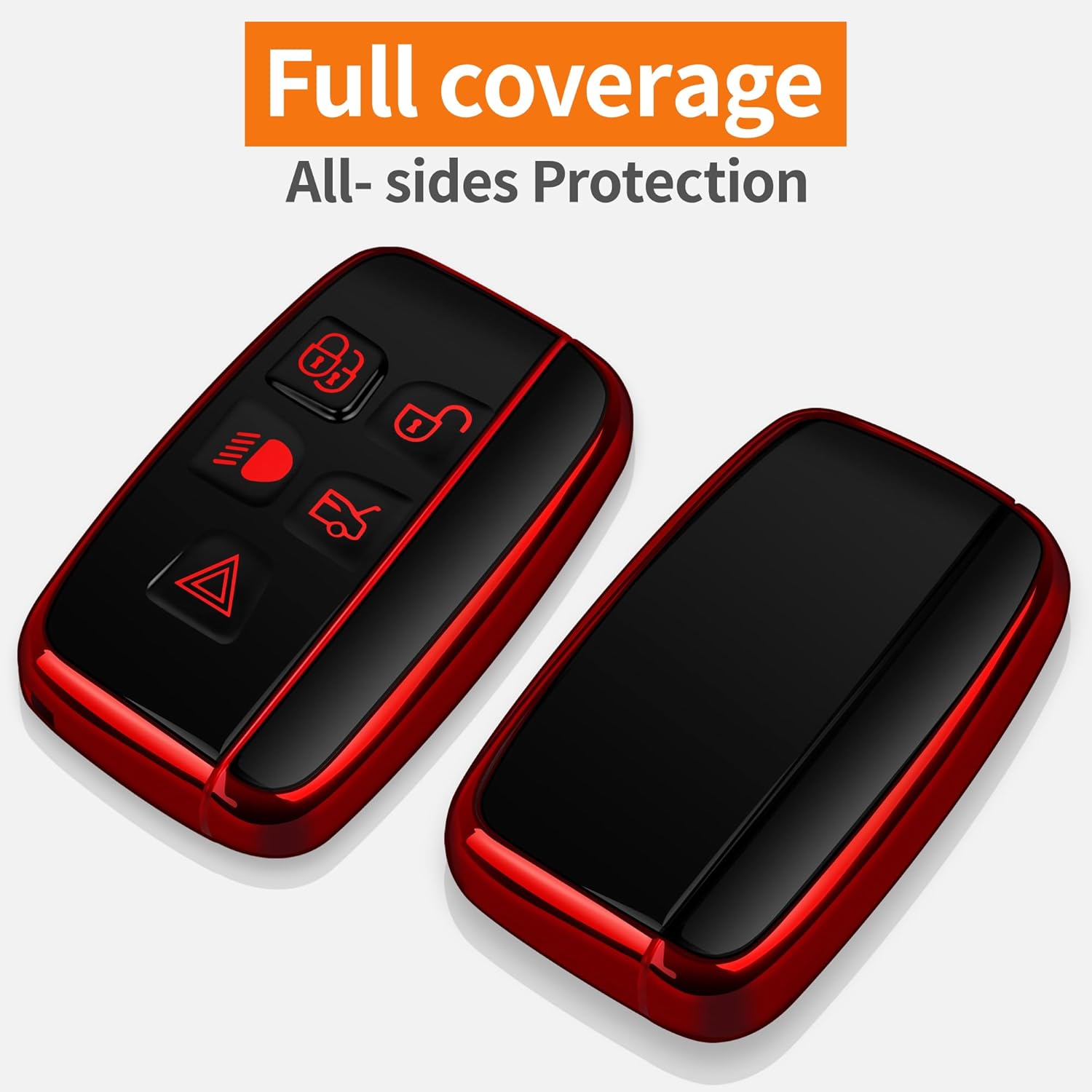 Sindeda for Land Rover Key Fob Cover with Keychain Soft Full Protection Key Shell Key Case Compatible with Land Rover LR4 Range Rover Sport Evoque Jaguar XF XJ XJL F-pace (Red) - Image 3