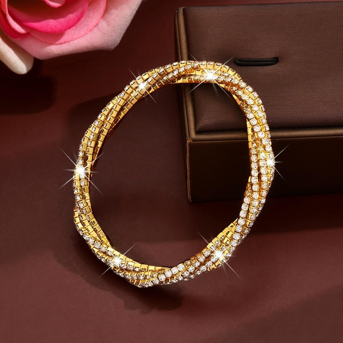 DATOA Sparkling Rhinestone Stretch Tennis Bracelets Fashion Stackable Crystal Twisted Elastic Bracelet Shining Wedding Party Jewelry - Image 2