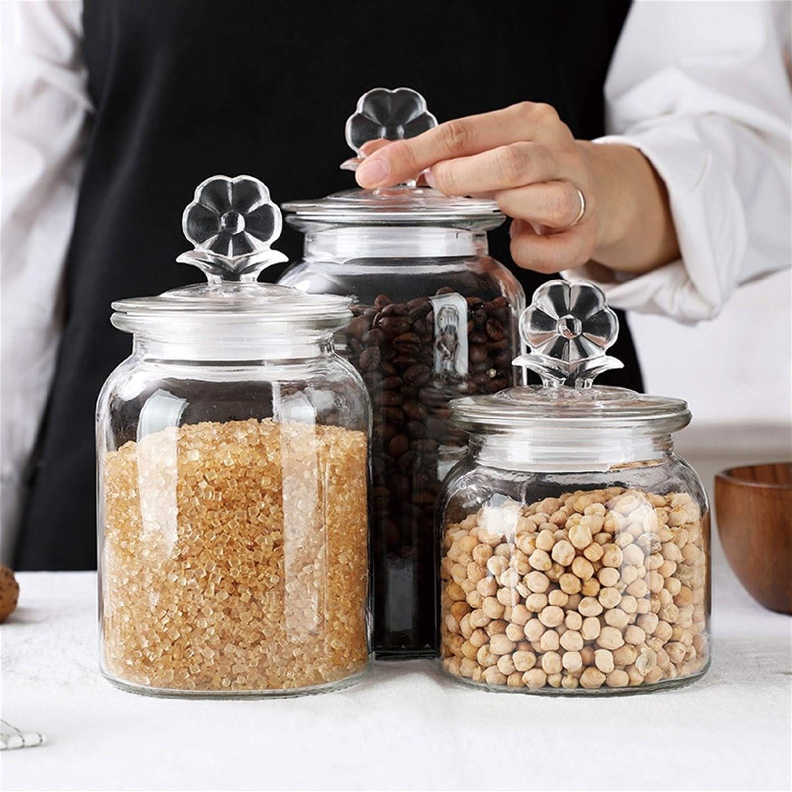 Botes para Alimentos Tarro 2 piezas de vidrio con tapa, Hermético envase de cristal de almacenamiento for alimentos, harina, pasta, café, dulces, aperitivos y Más, botes de cristal for el Hogar & Coci