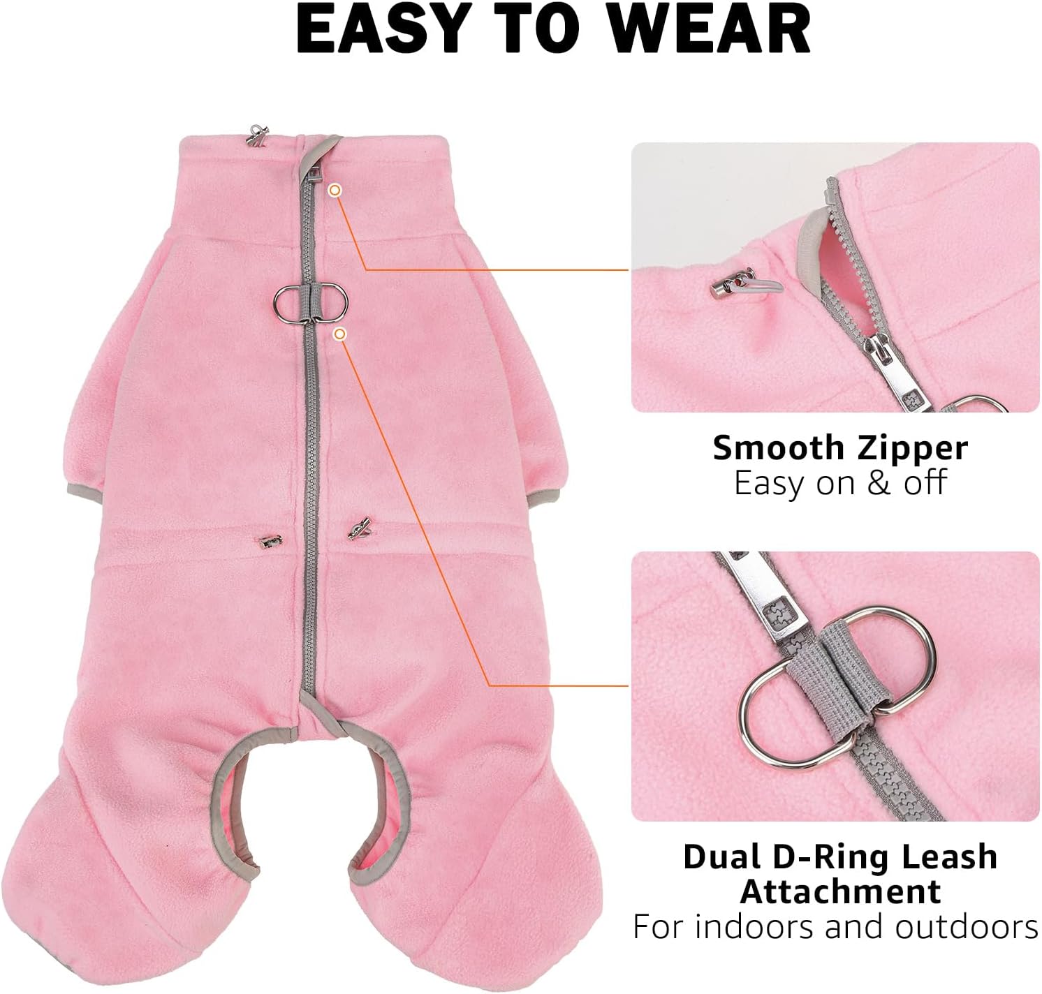 SCENEREAL Fleece Dog Winter Coat with Harness Built in, Soft Pajamas Warm Dog Sweater, Cold Weather Pet Jacket Jumpsuit Apparel Outfit for Small Dogs Walking Hiking Sleep, Pink S