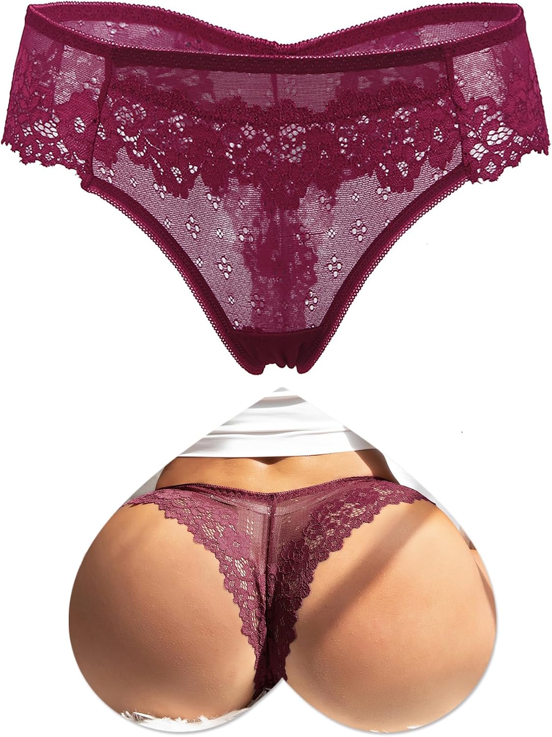 ohyeahlady Women's Sexy Lace Thong Panties Low-rise Silk Thongs Cheeky Underwear Plus Size Tangas Brazilian Knickers V String